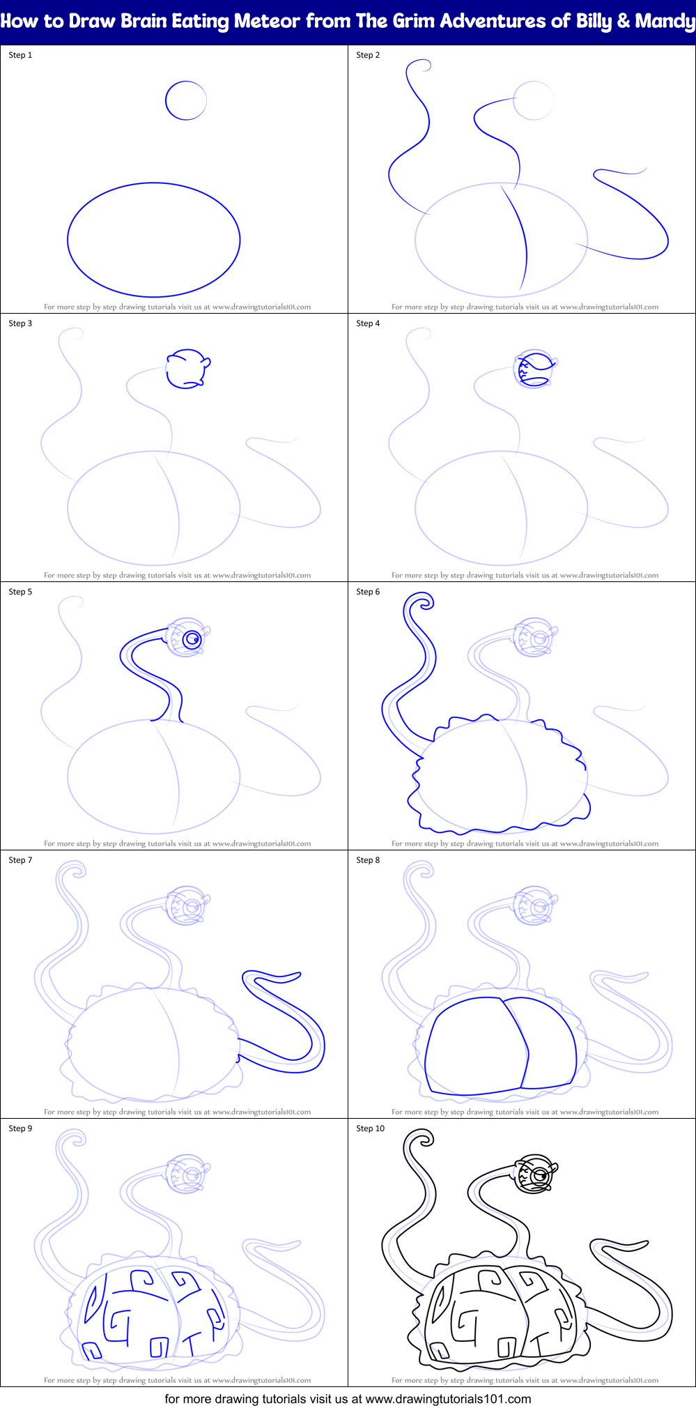 How to Draw Brain Eating Meteor from The Grim Adventures of Billy & Mandy Printable Step by Step