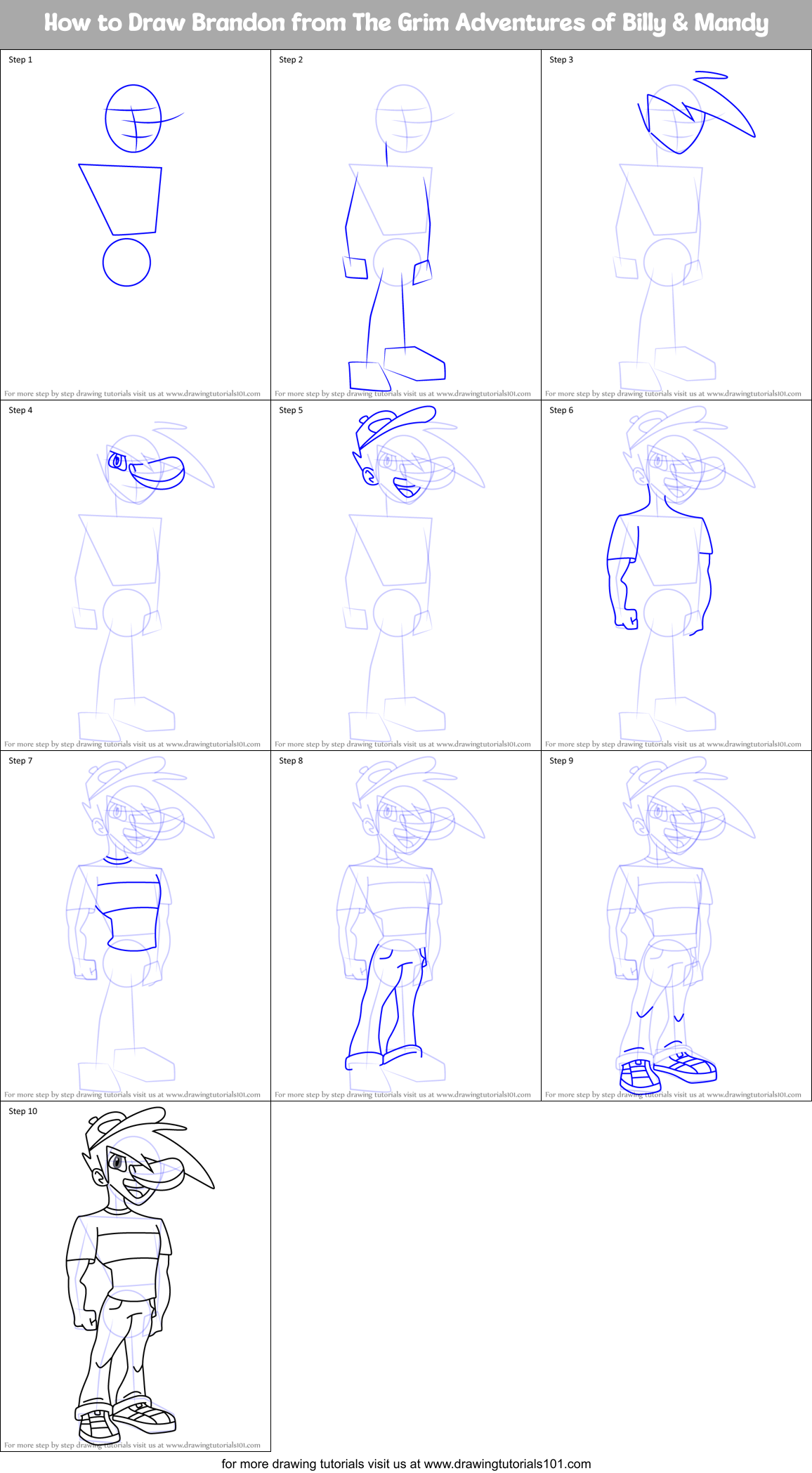 How to Draw Brandon from The Grim Adventures of Billy & Mandy Printable Step by Step