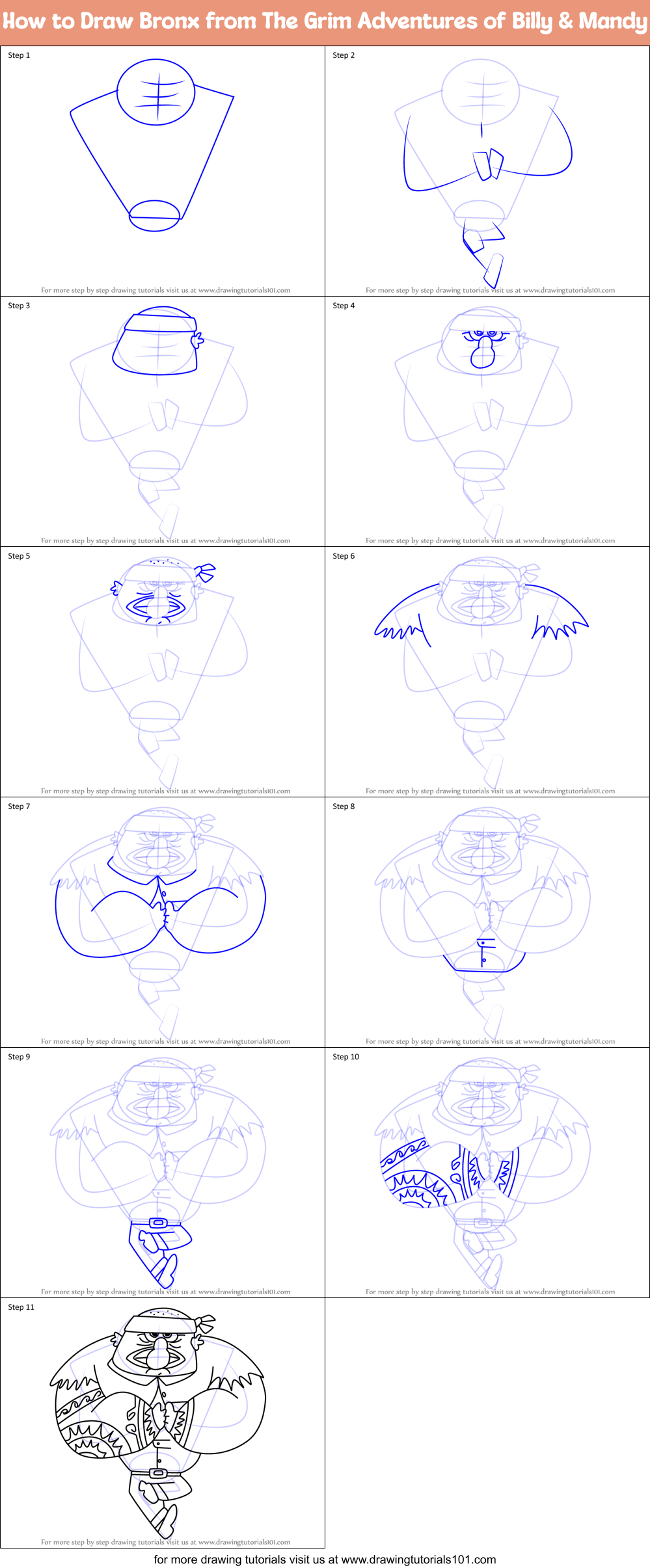 How to Draw Bronx from The Grim Adventures of Billy & Mandy Printable Step by Step