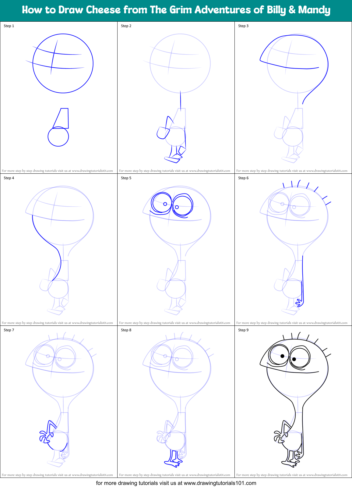 How to Draw Cheese from The Grim Adventures of Billy & Mandy Printable Step by Step