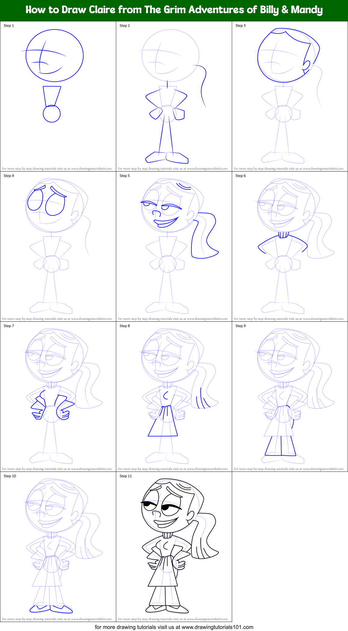 How to Draw Claire from The Grim Adventures of Billy & Mandy Printable Step by Step