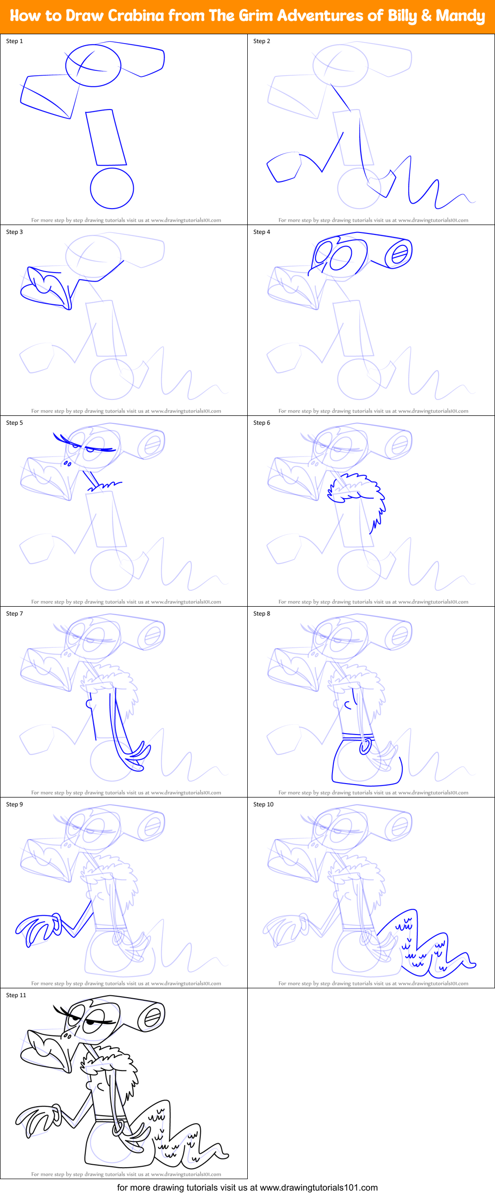 How to Draw Crabina from The Grim Adventures of Billy & Mandy Printable Step by Step