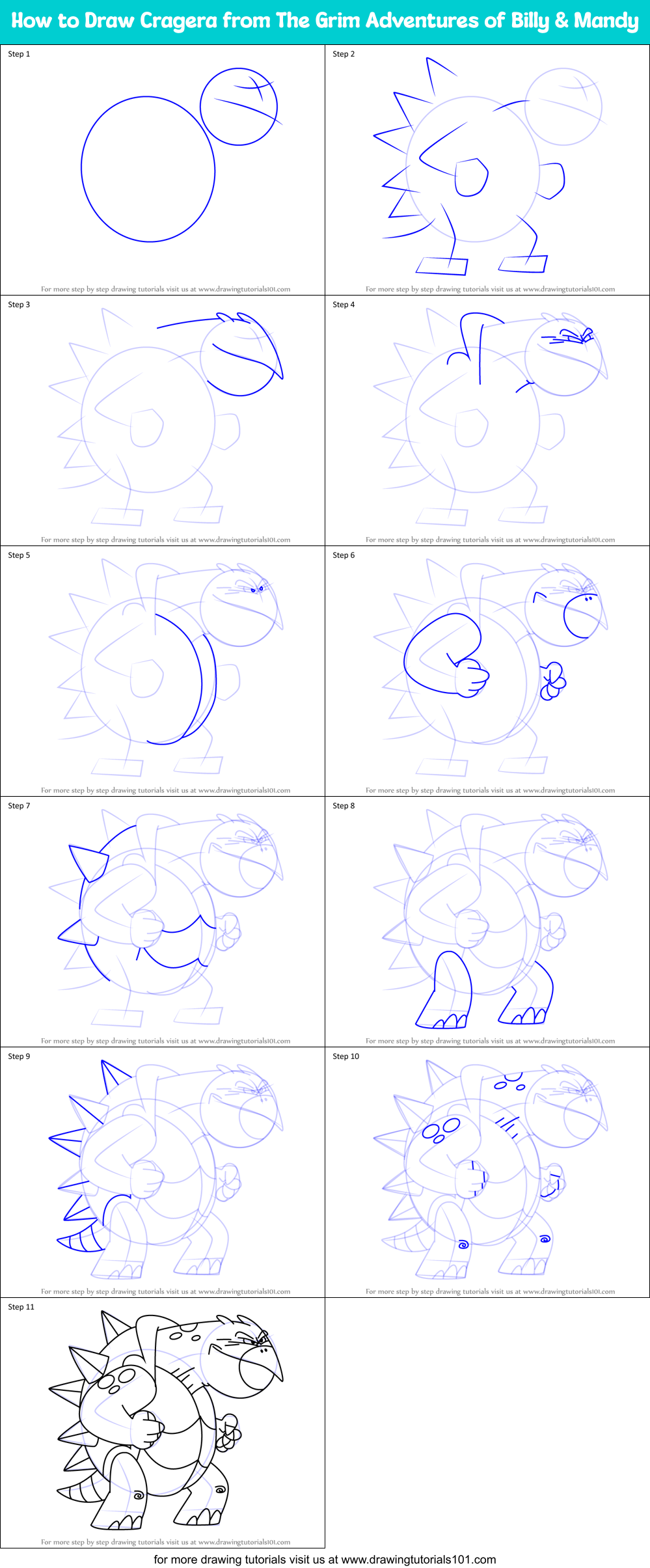 How to Draw Cragera from The Grim Adventures of Billy & Mandy Printable Step by Step