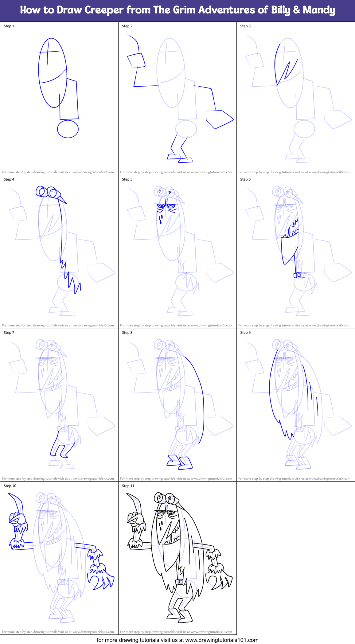 How to Draw Creeper from The Grim Adventures of Billy & Mandy Printable Step by Step