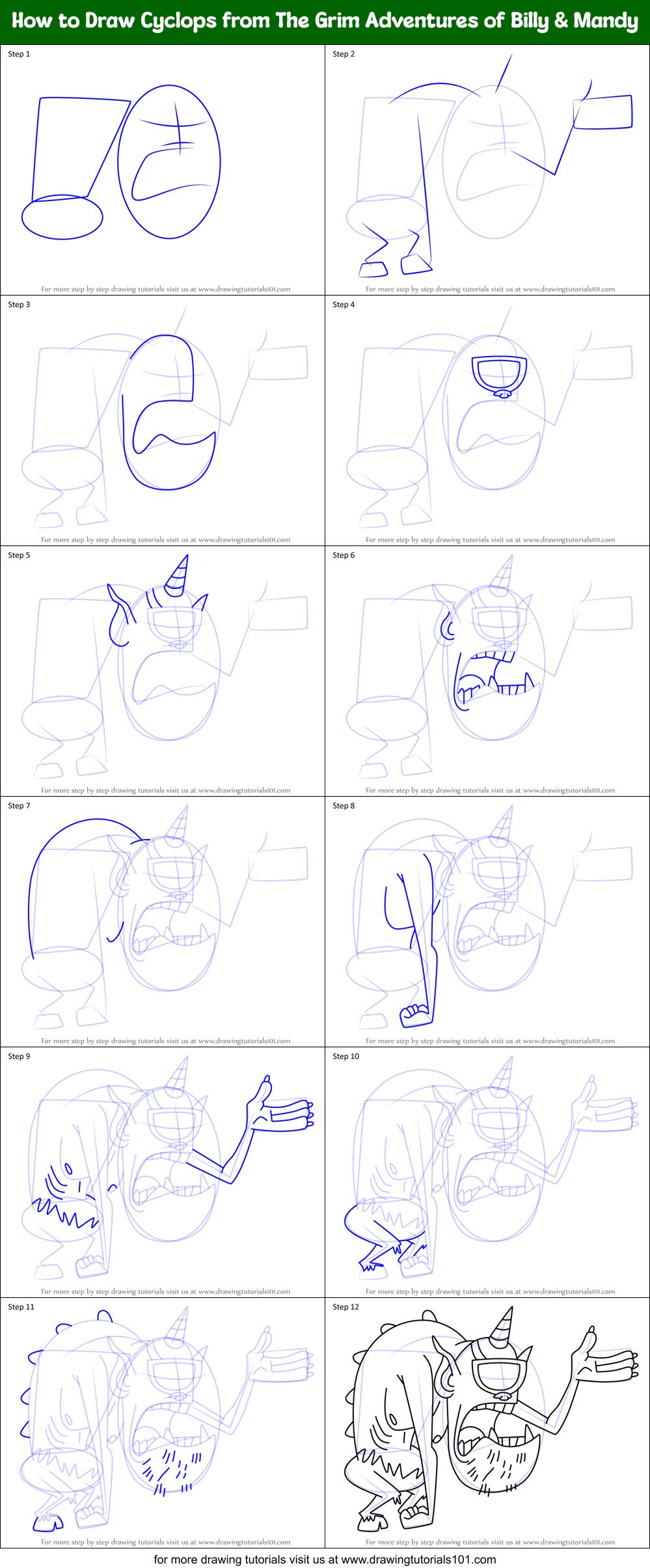 How to Draw Cyclops from The Grim Adventures of Billy & Mandy Printable Step by Step