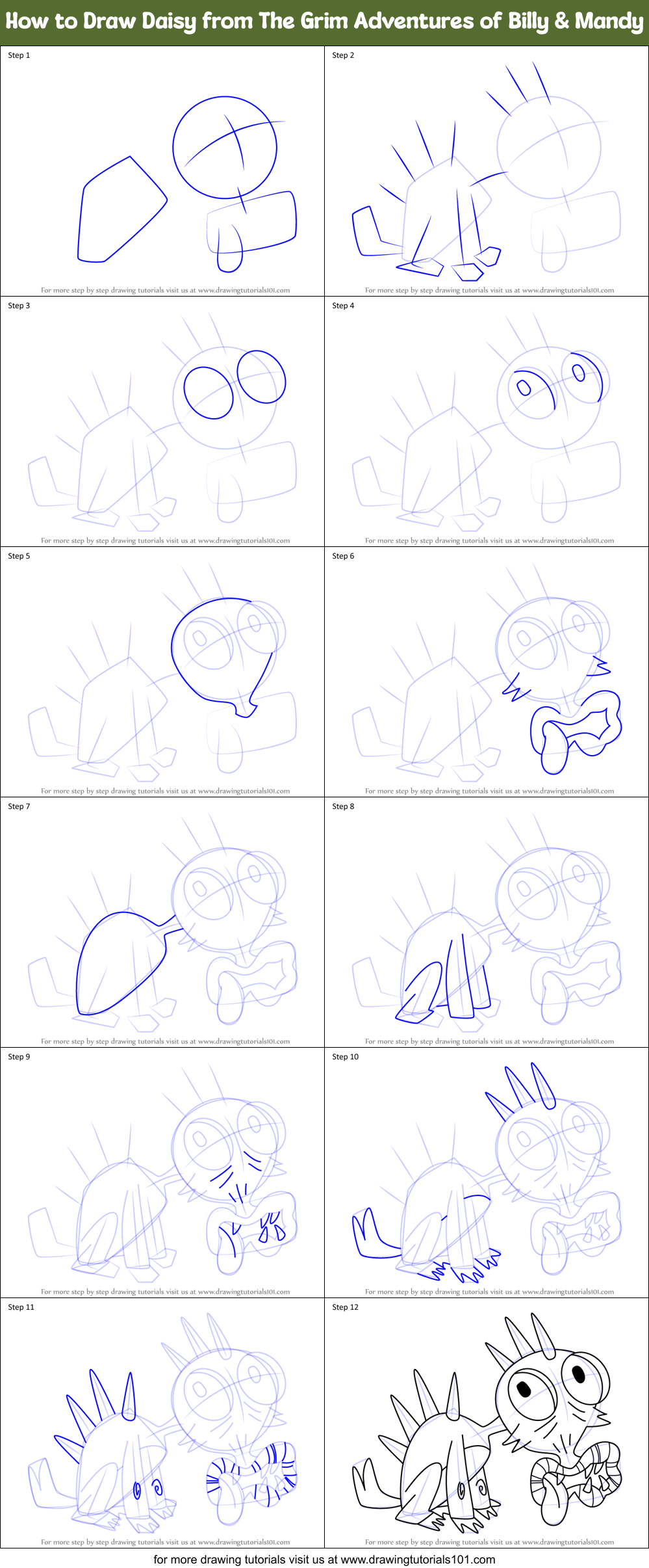 How to Draw Daisy from The Grim Adventures of Billy & Mandy Printable Step by Step