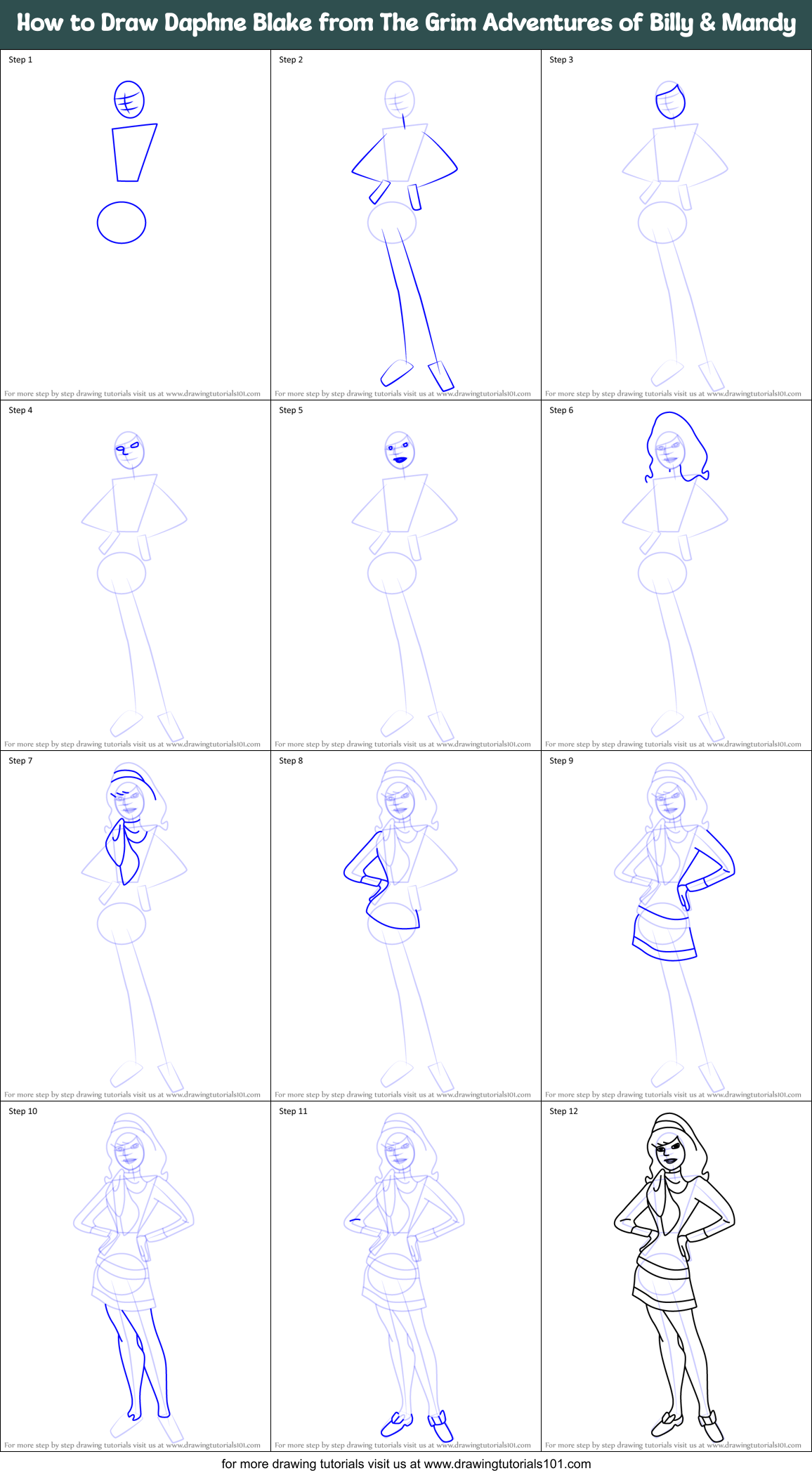 How to Draw Daphne Blake from The Grim Adventures of Billy & Mandy Printable Step by Step