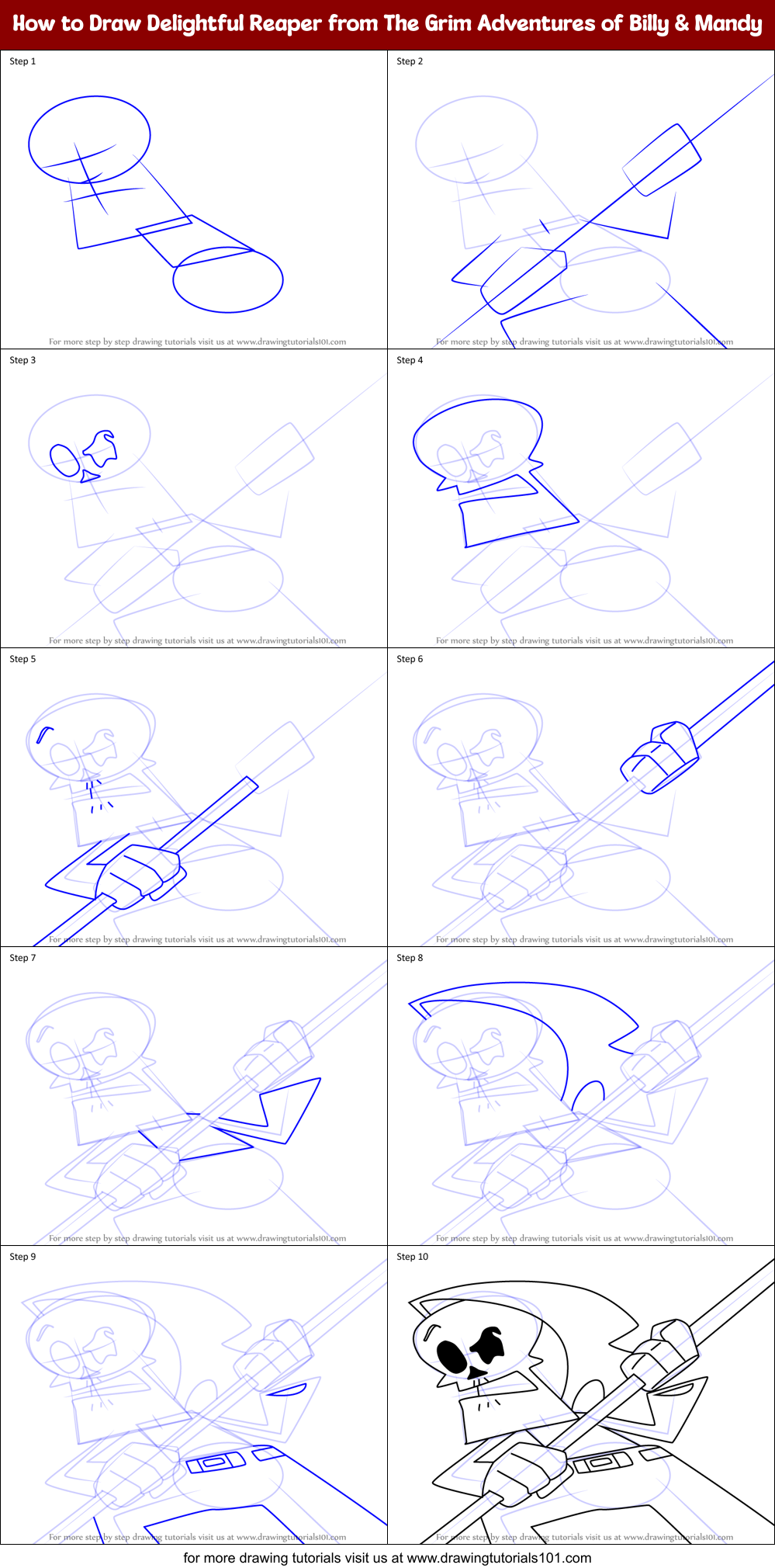 How to Draw Delightful Reaper from The Grim Adventures of Billy & Mandy Printable Step by Step
