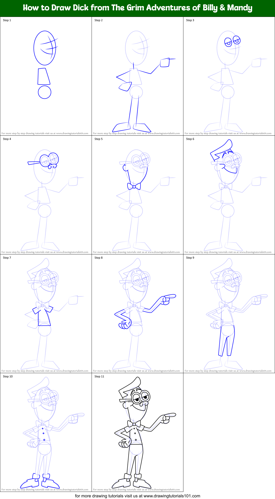 How to Draw Dick from The Grim Adventures of Billy & Mandy Printable Step by Step