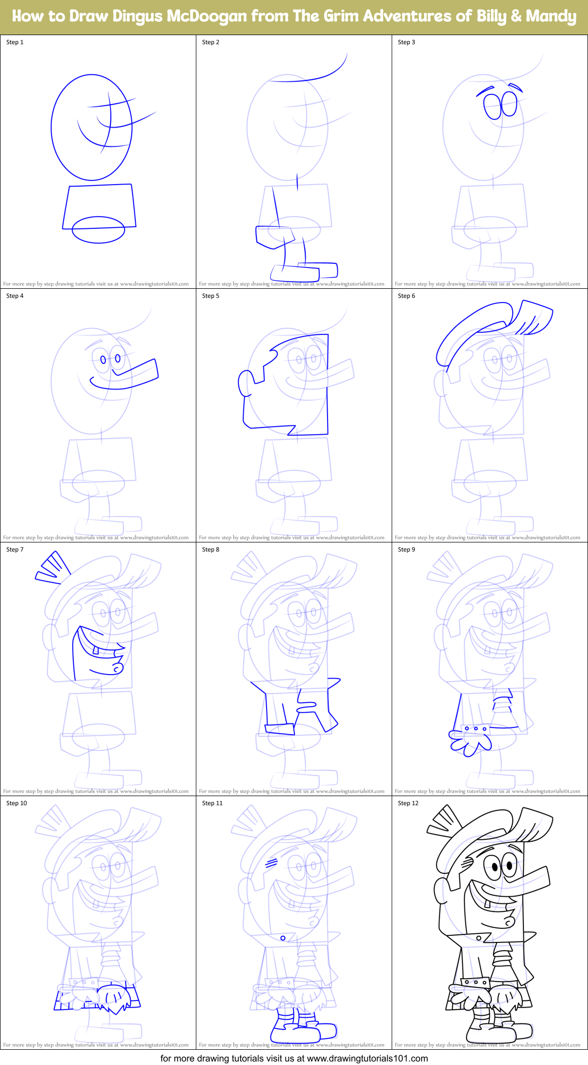 How to Draw Dingus McDoogan from The Grim Adventures of Billy & Mandy Printable Step by Step