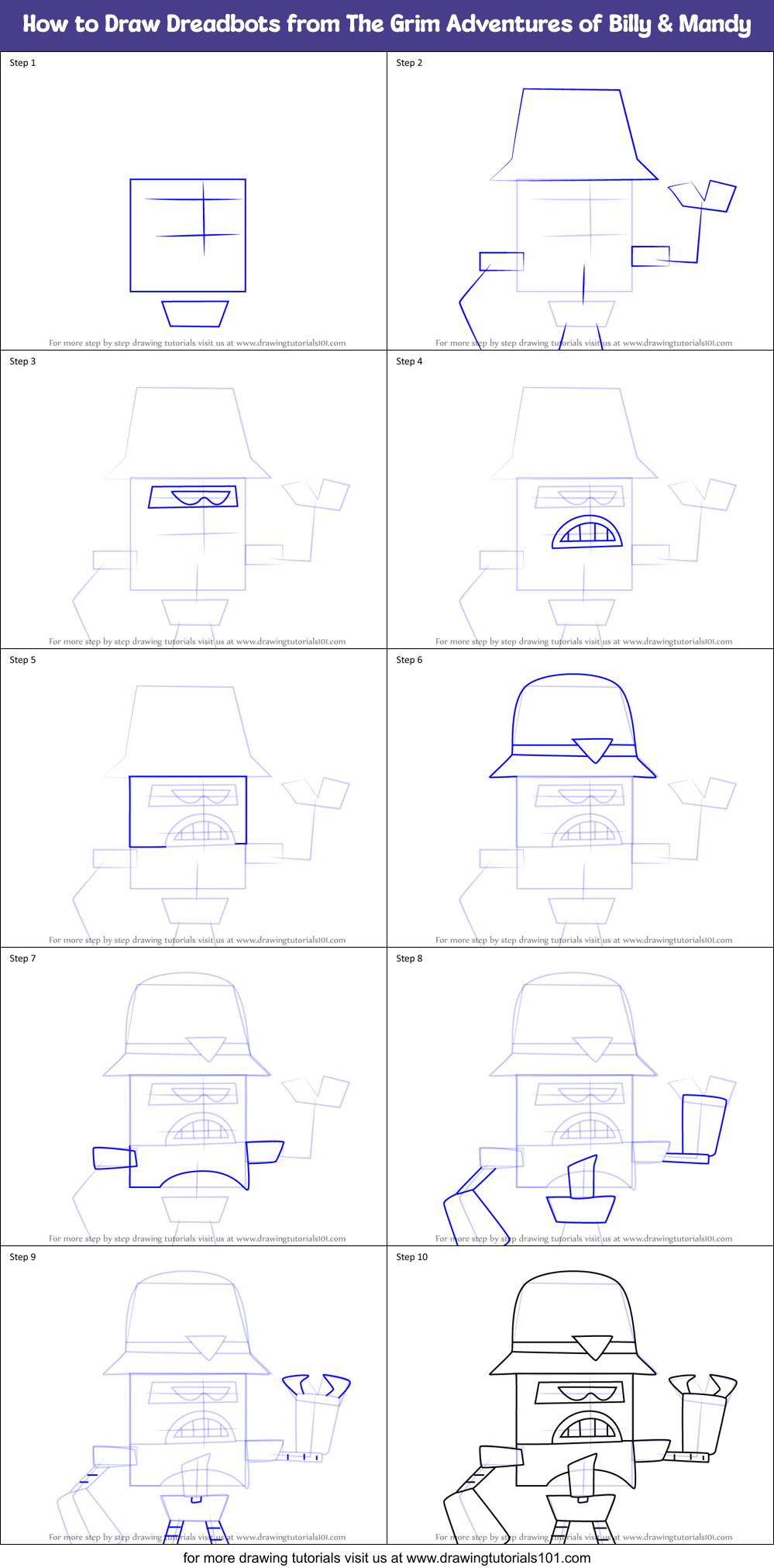 How to Draw Dreadbots from The Grim Adventures of Billy & Mandy Printable Step by Step