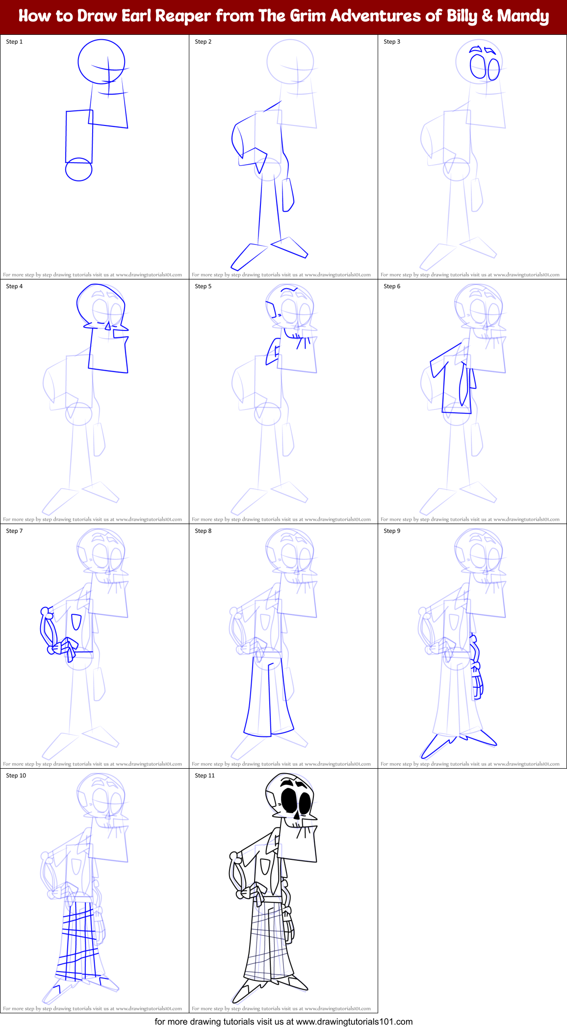 How to Draw Earl Reaper from The Grim Adventures of Billy & Mandy Printable Step by Step