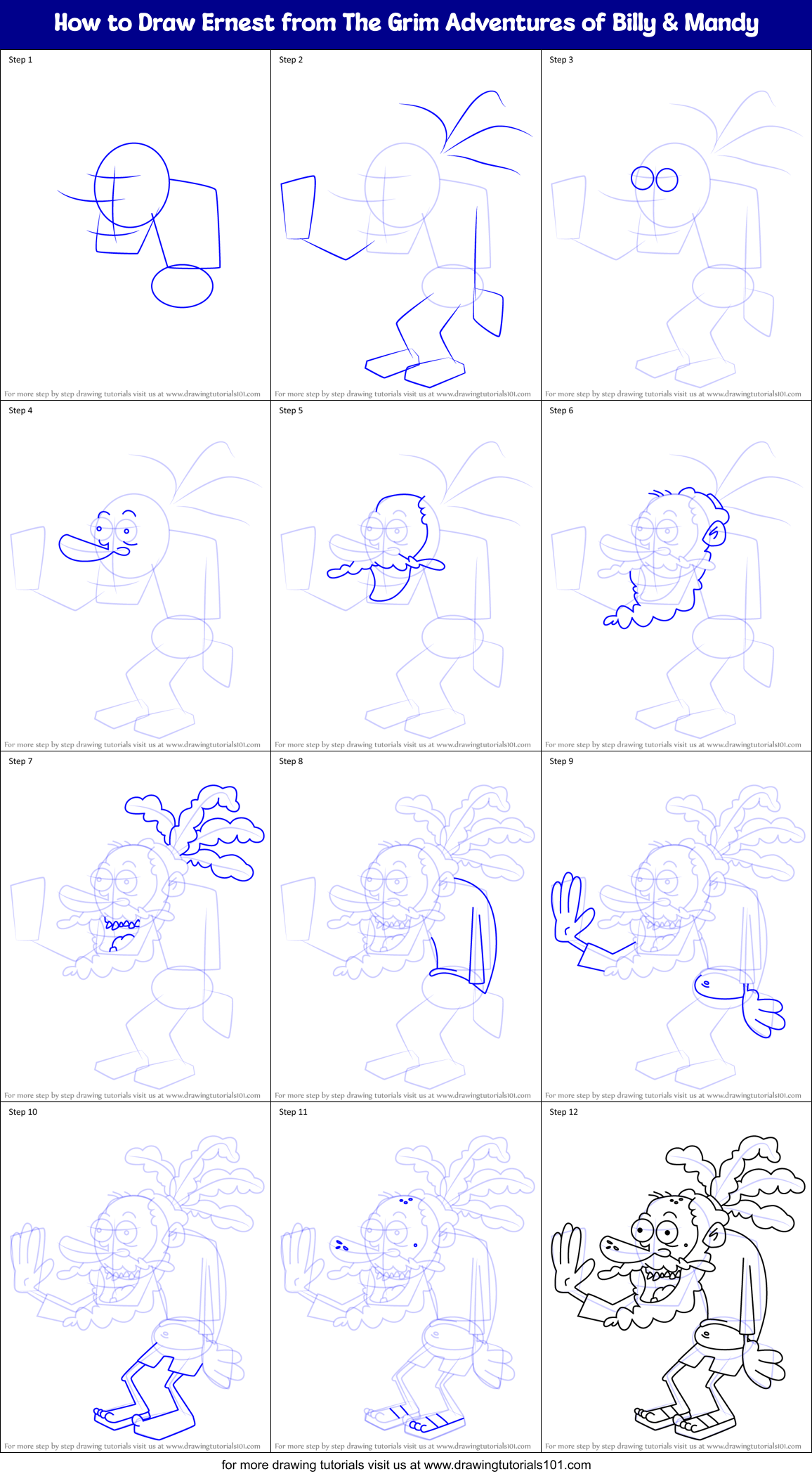 How to Draw Ernest from The Grim Adventures of Billy & Mandy Printable Step by Step