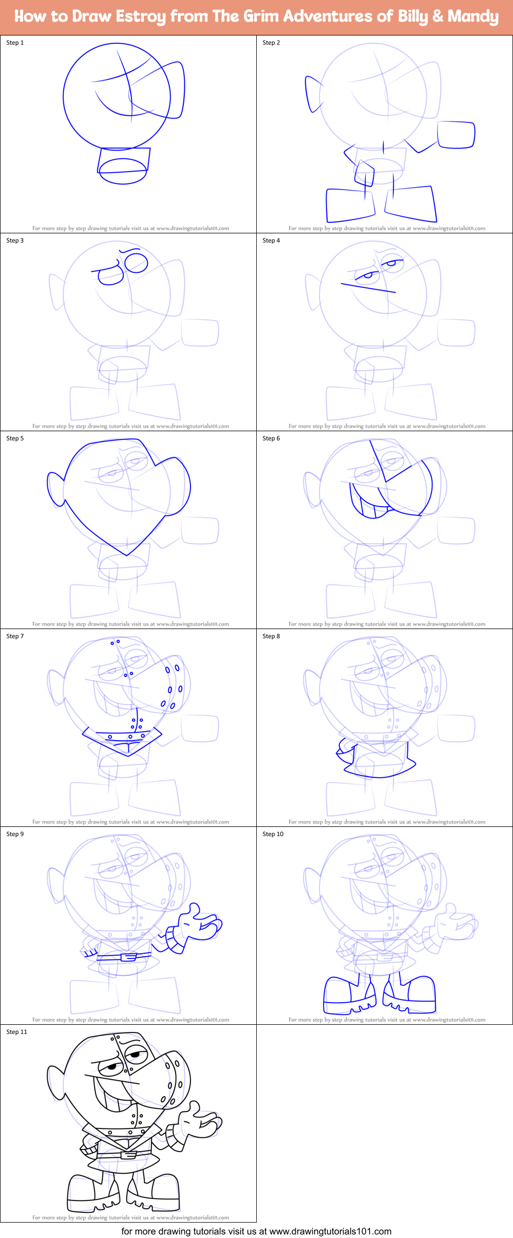 How to Draw Estroy from The Grim Adventures of Billy & Mandy Printable Step by Step