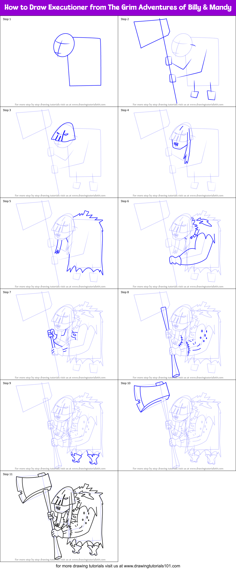 How to Draw Executioner from The Grim Adventures of Billy & Mandy Printable Step by Step