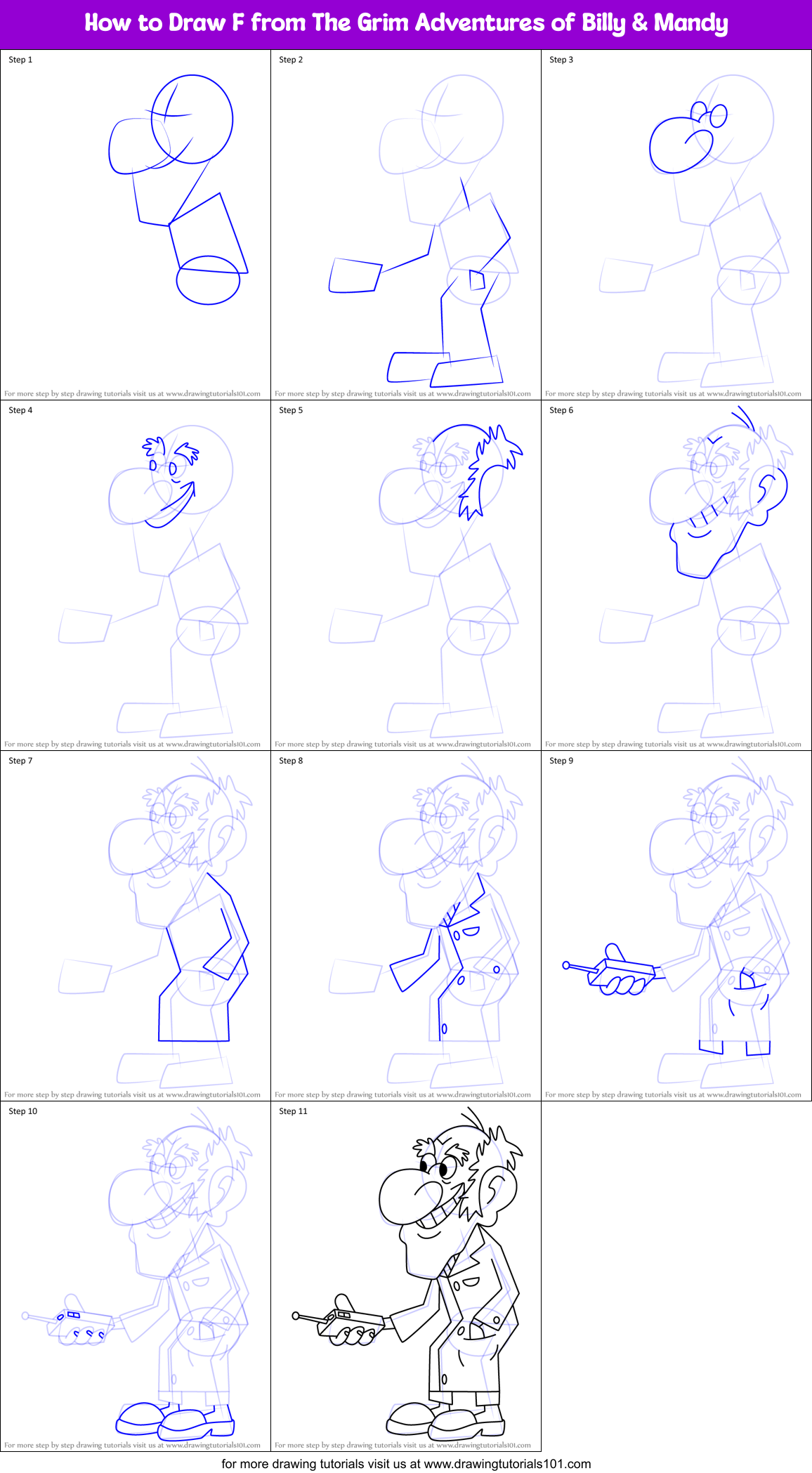 How to Draw F from The Grim Adventures of Billy & Mandy Printable Step by Step