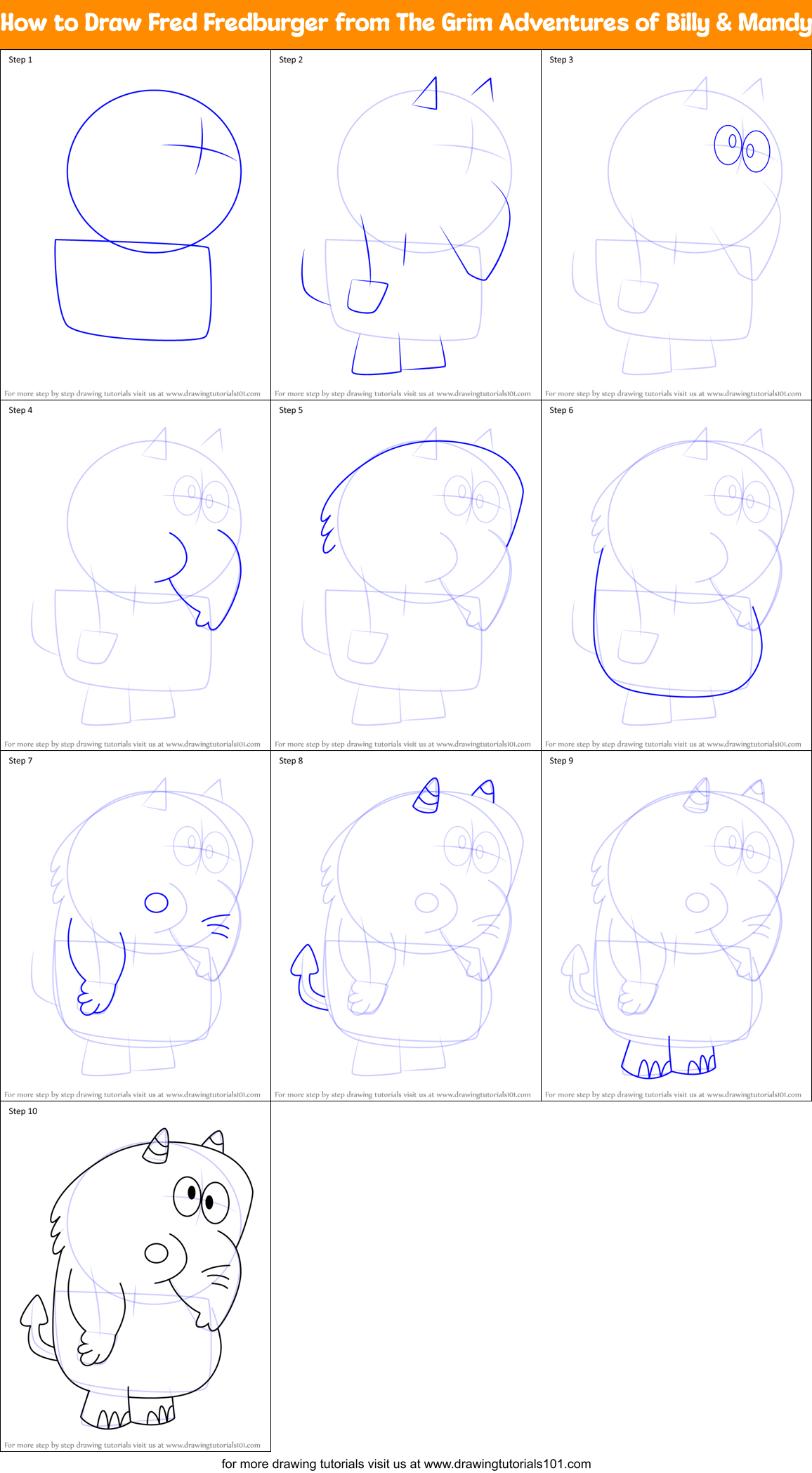 How to Draw Fred Fredburger from The Grim Adventures of Billy & Mandy Printable Step by Step