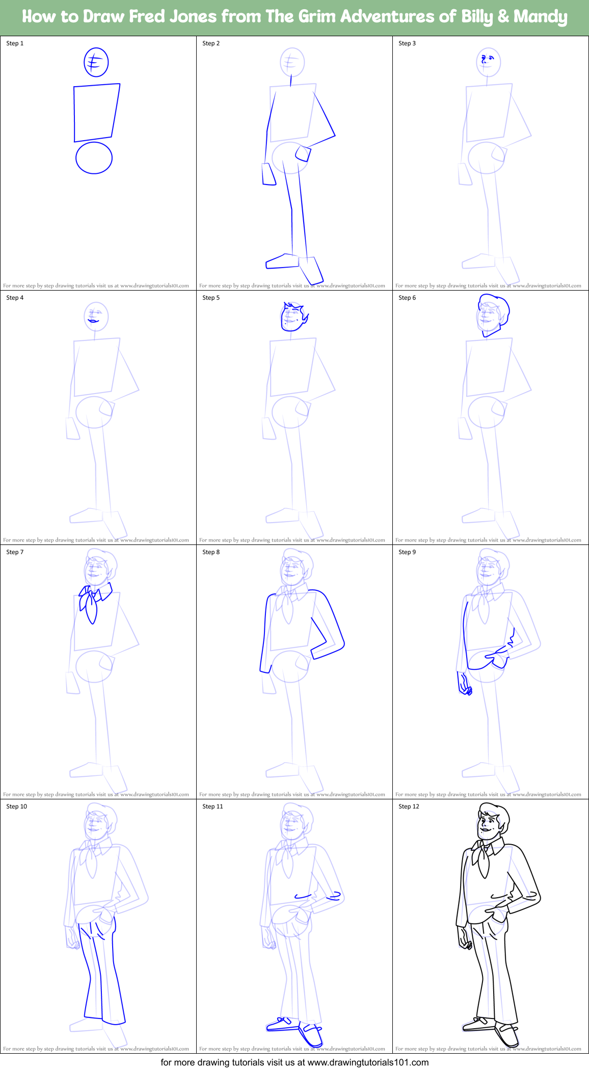 How to Draw Fred Jones from The Grim Adventures of Billy & Mandy Printable Step by Step