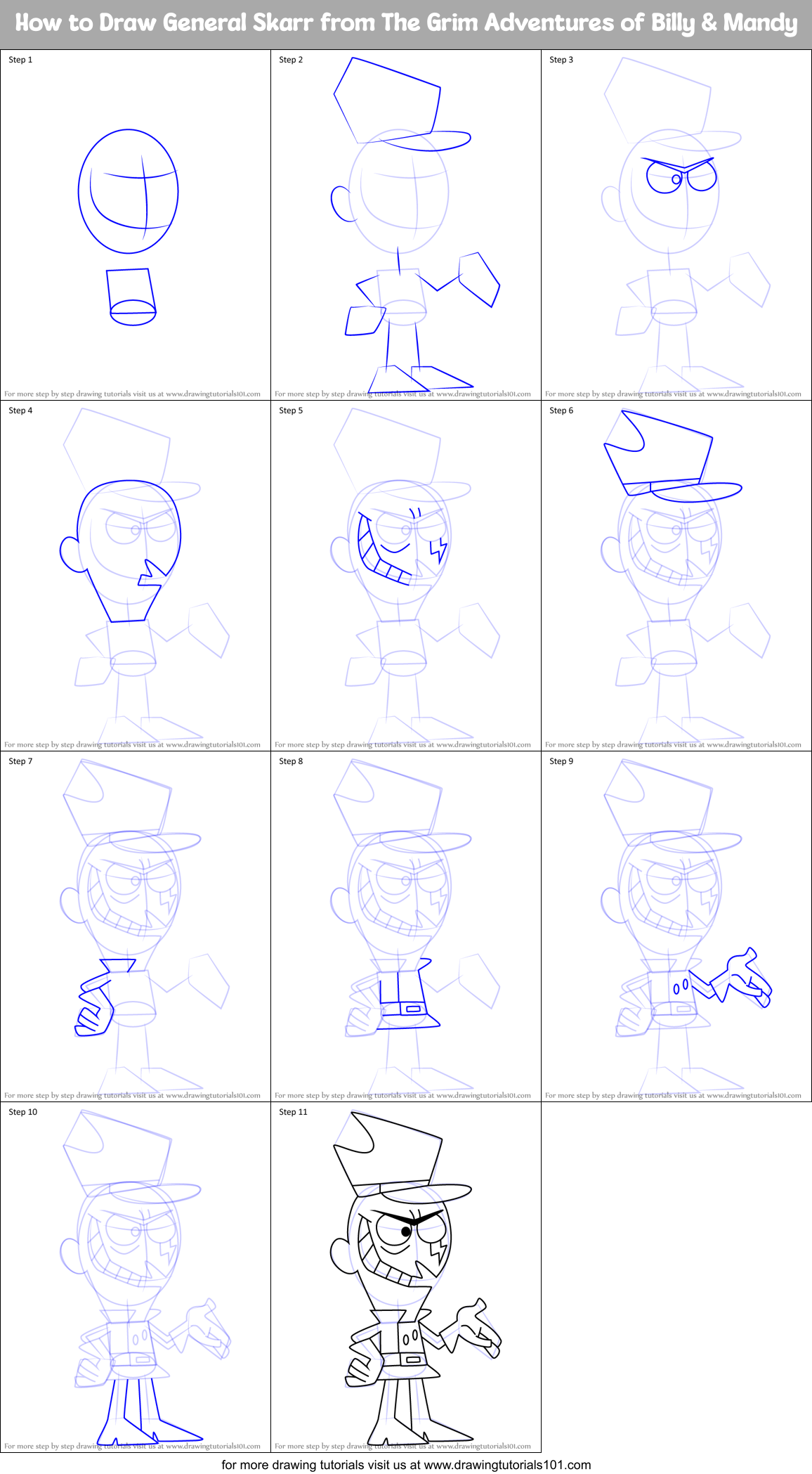 How to Draw General Skarr from The Grim Adventures of Billy & Mandy Printable Step by Step