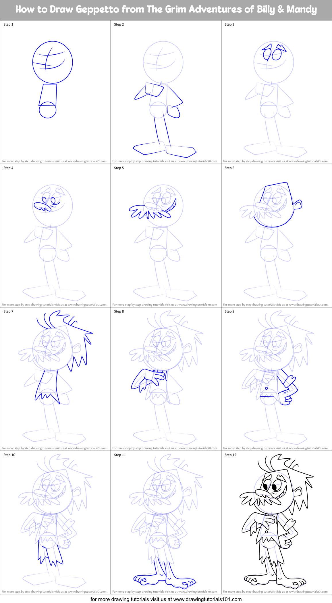 How to Draw Geppetto from The Grim Adventures of Billy & Mandy Printable Step by Step