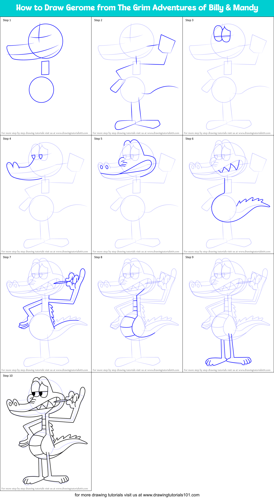 How to Draw Gerome from The Grim Adventures of Billy & Mandy Printable Step by Step