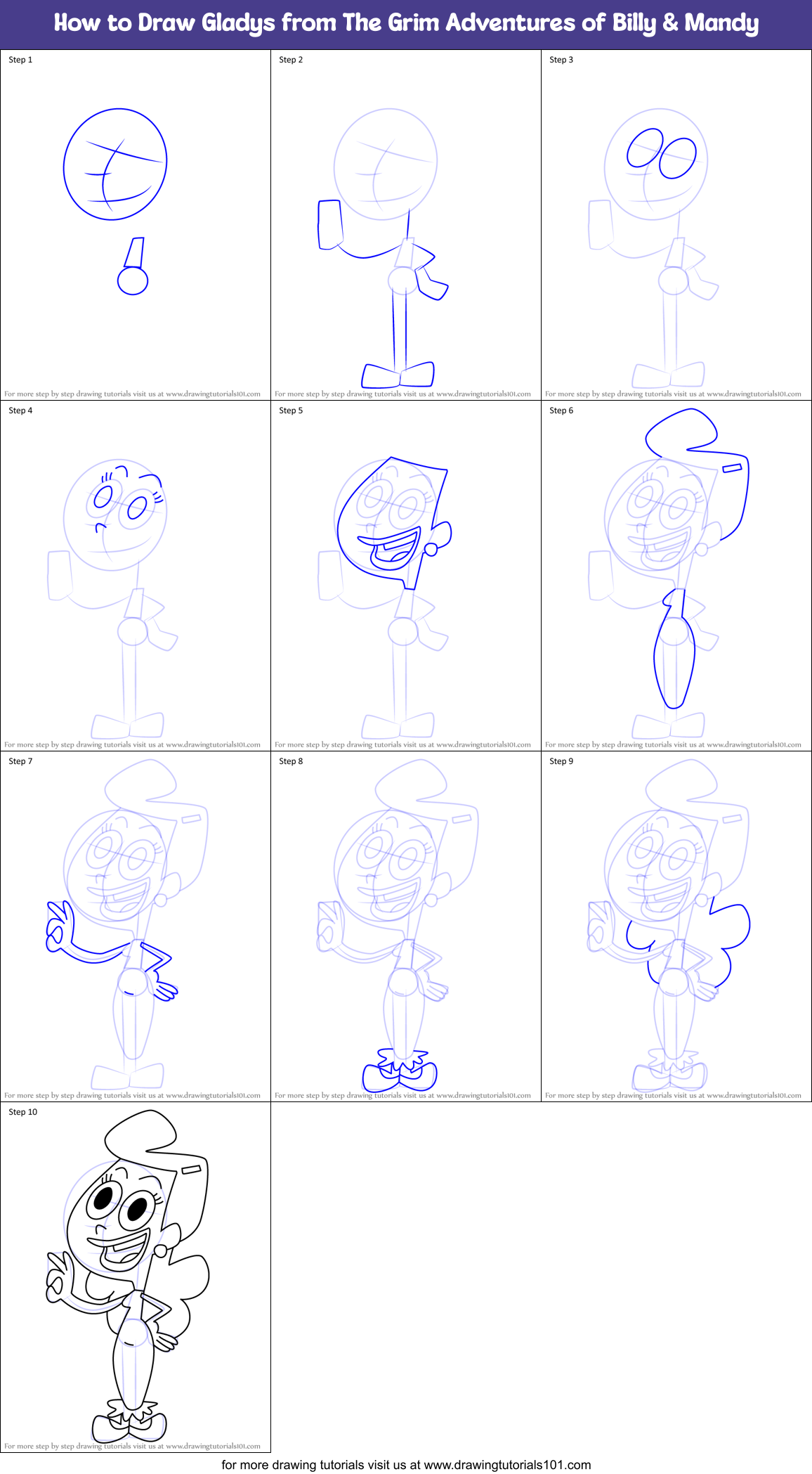 How to Draw Gladys from The Grim Adventures of Billy & Mandy Printable Step by Step