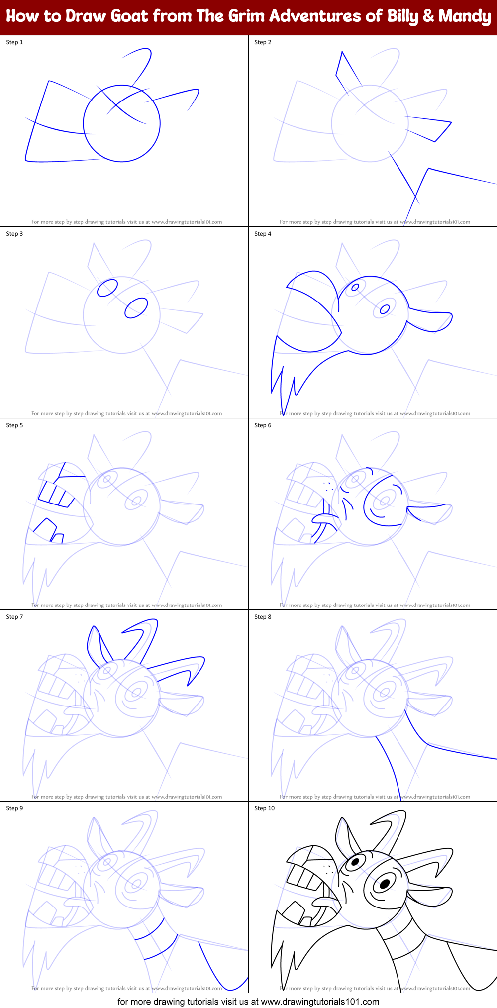 How to Draw Goat from The Grim Adventures of Billy & Mandy Printable Step by Step