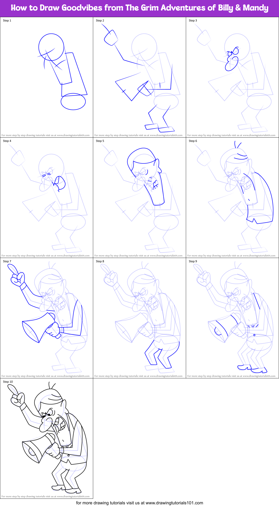 How to Draw Goodvibes from The Grim Adventures of Billy & Mandy Printable Step by Step