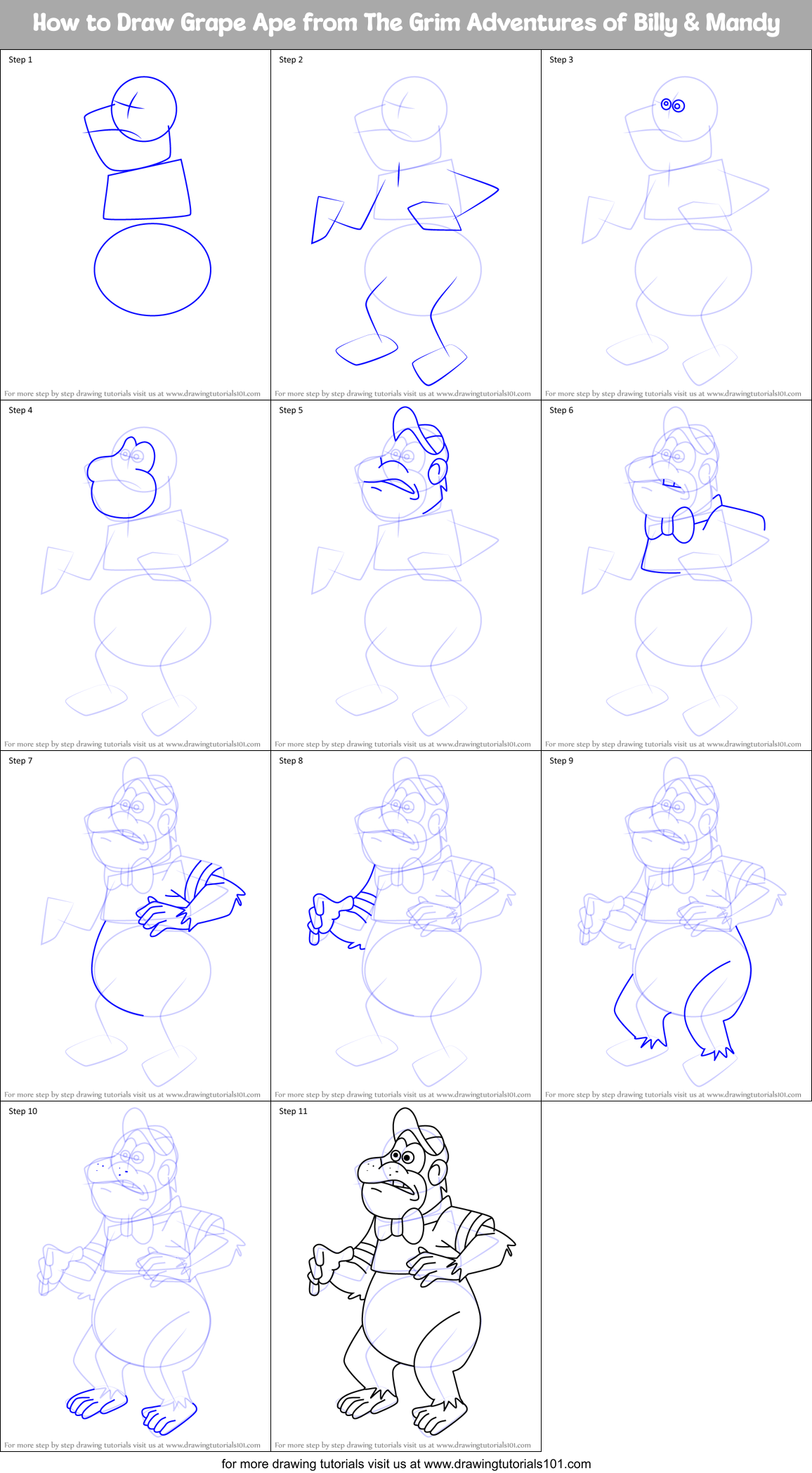 How to Draw Grape Ape from The Grim Adventures of Billy & Mandy Printable Step by Step