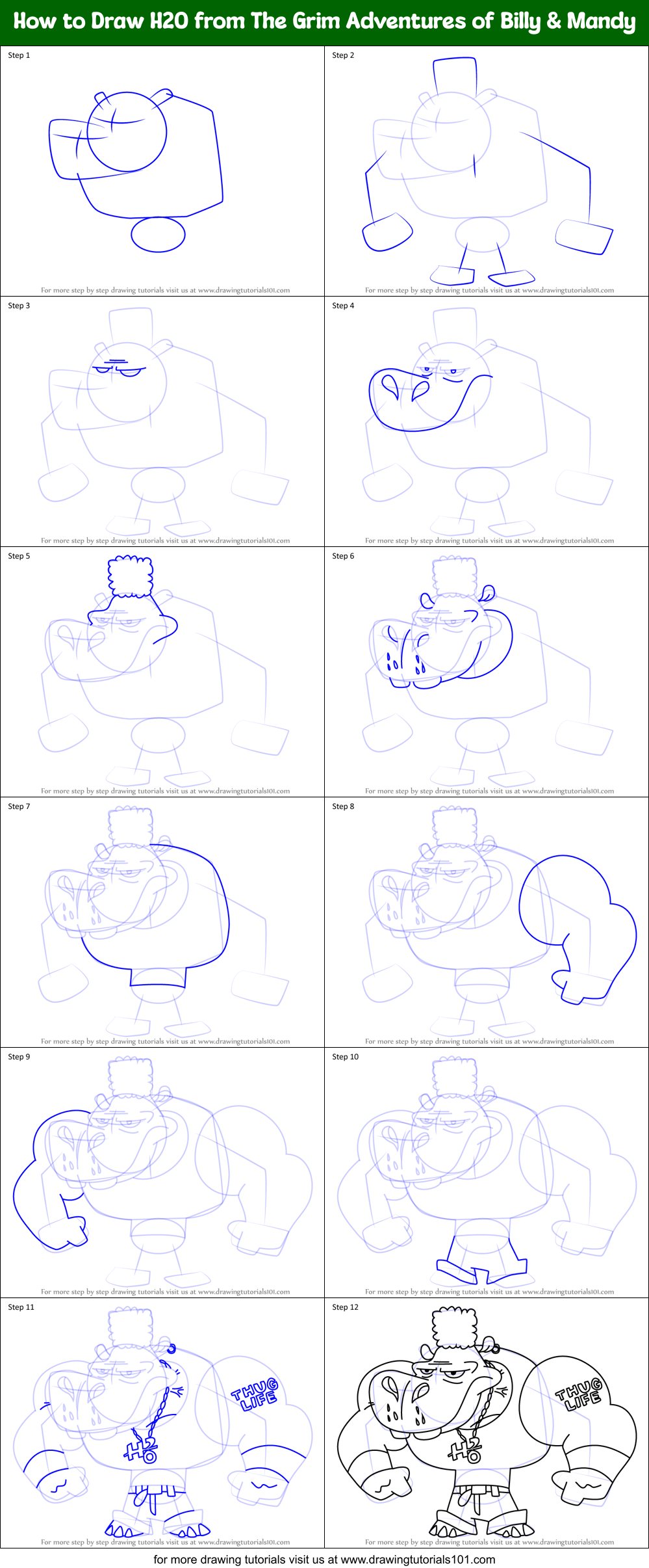 How to Draw H20 from The Grim Adventures of Billy & Mandy Printable Step by Step