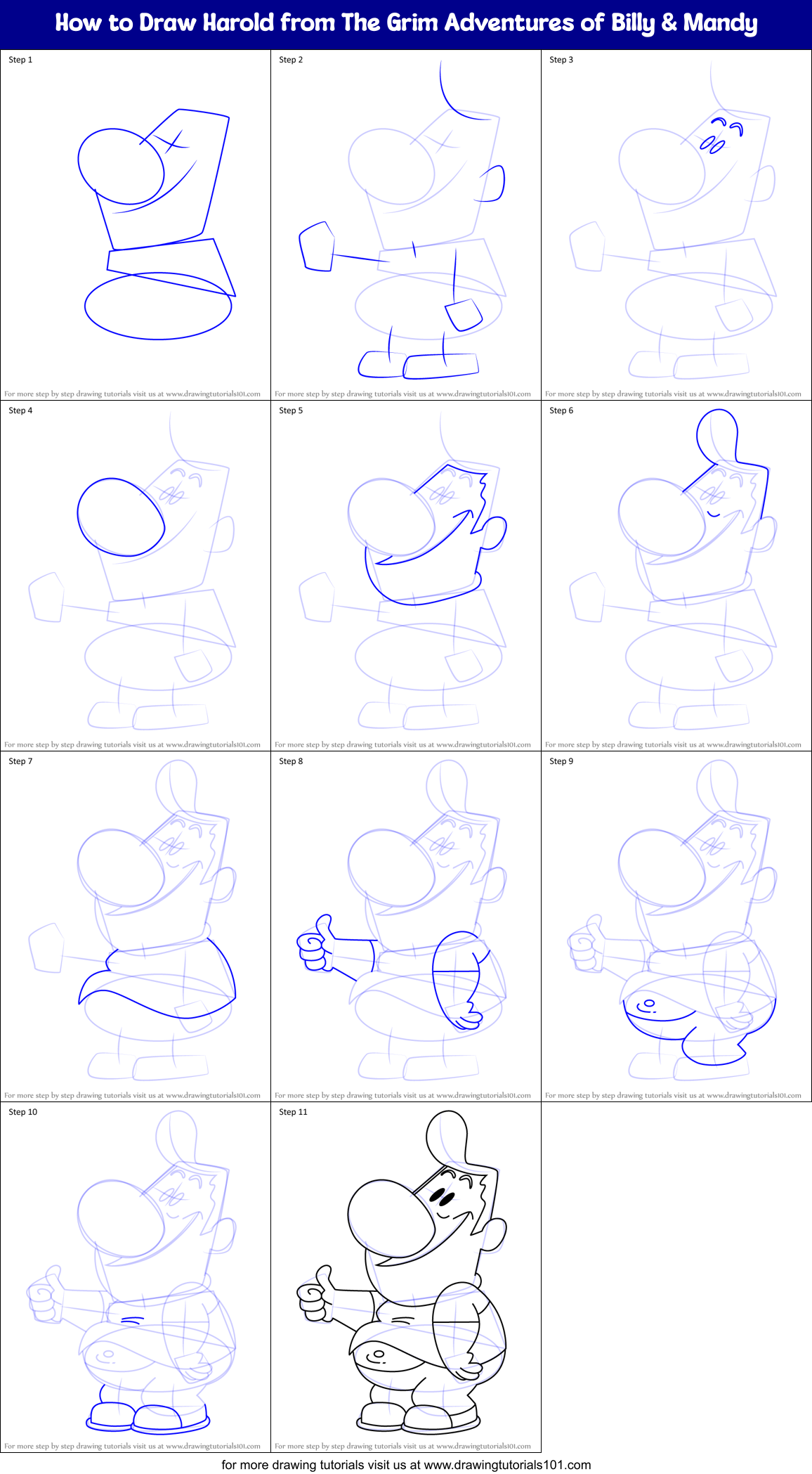How to Draw Harold from The Grim Adventures of Billy & Mandy Printable Step by Step