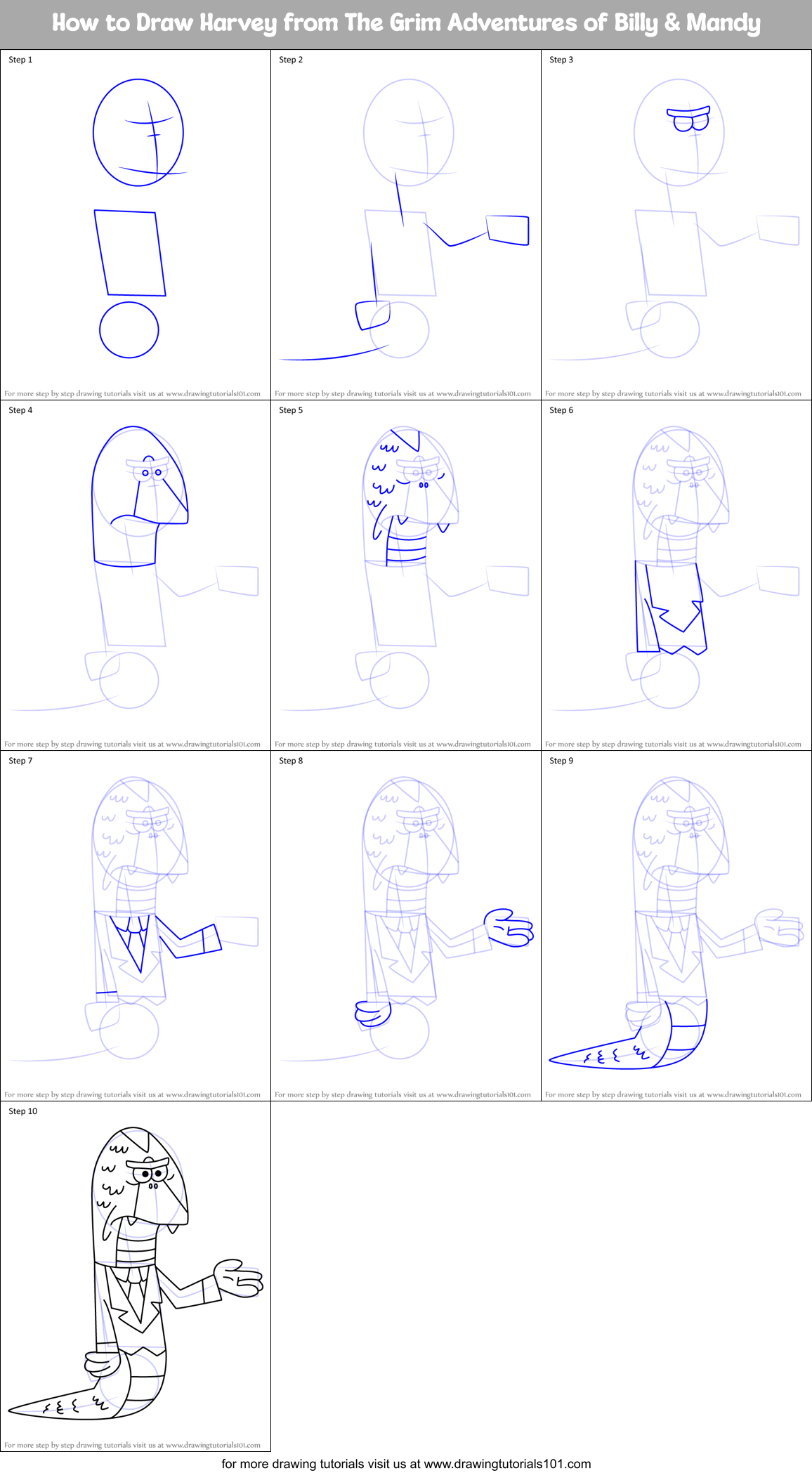 How to Draw Harvey from The Grim Adventures of Billy & Mandy Printable Step by Step