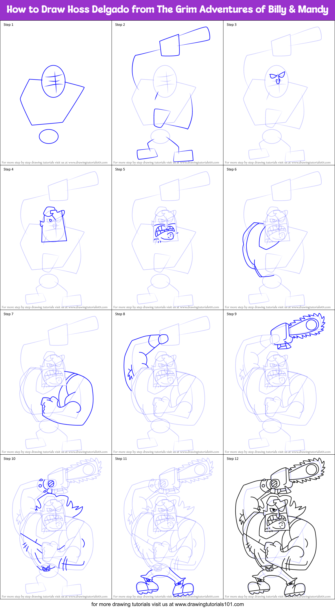 How to Draw Hoss Delgado from The Grim Adventures of Billy & Mandy Printable Step by Step