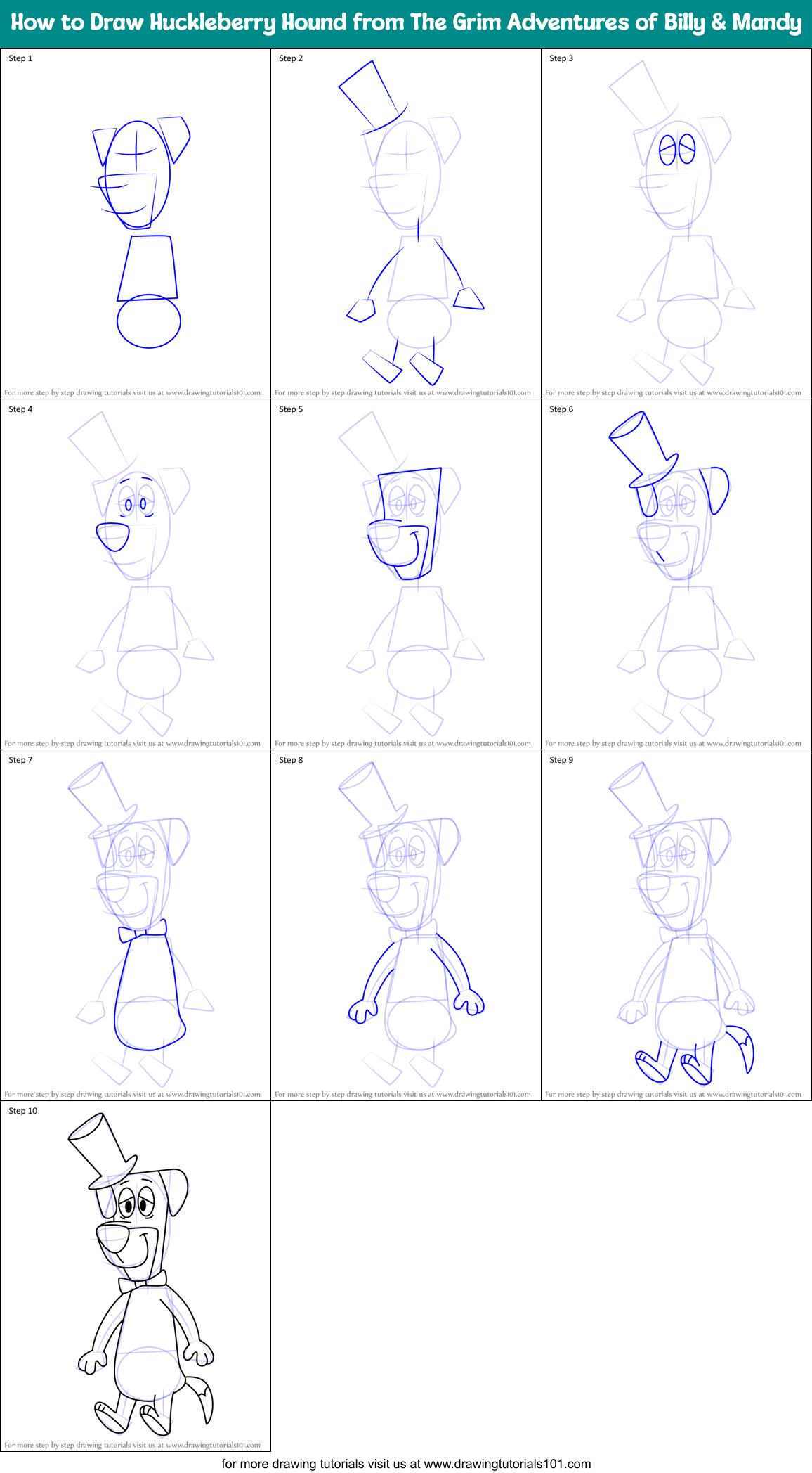 How to Draw Huckleberry Hound from The Grim Adventures of Billy & Mandy Printable Step by Step