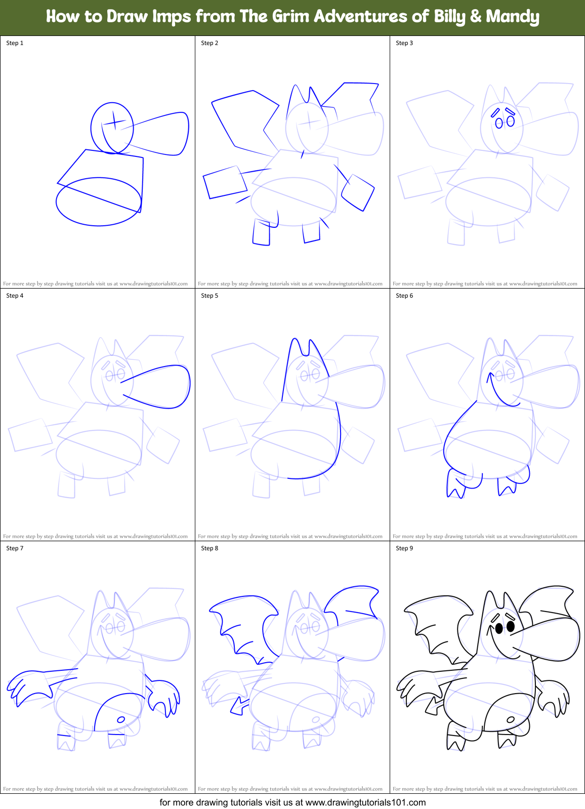 How to Draw Imps from The Grim Adventures of Billy & Mandy Printable Step by Step