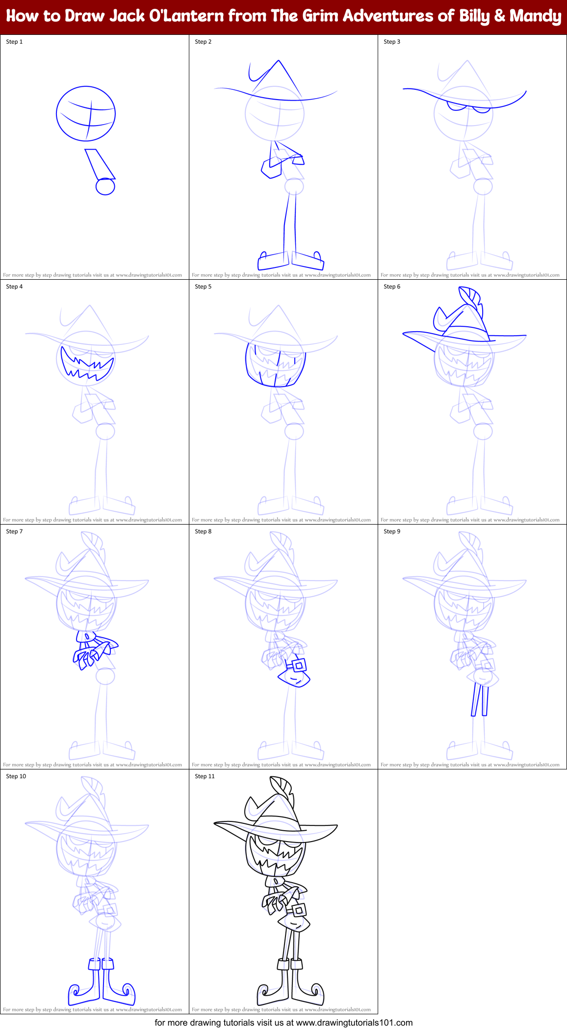 How to Draw Jack O'Lantern from The Grim Adventures of Billy & Mandy Printable Step by Step