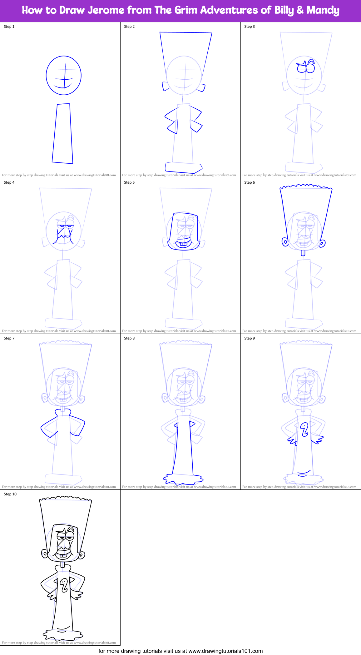 How to Draw Jerome from The Grim Adventures of Billy & Mandy Printable Step by Step