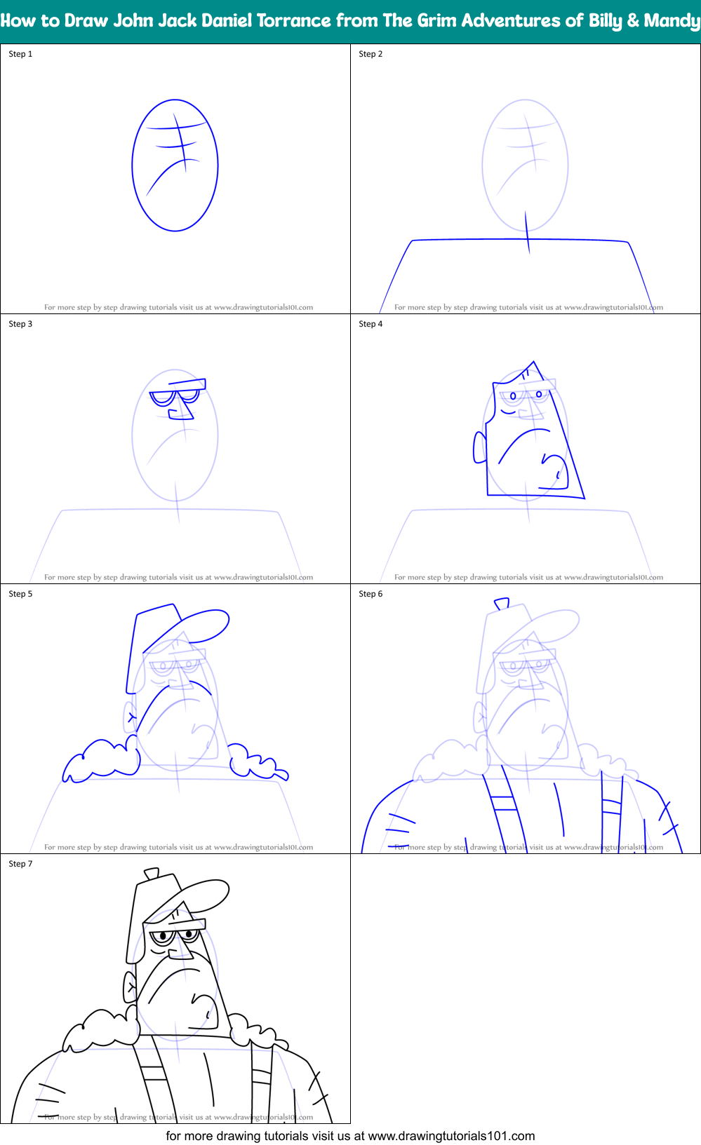 How to Draw John Jack Daniel Torrance from The Grim Adventures of Billy & Mandy Printable Step by Step
