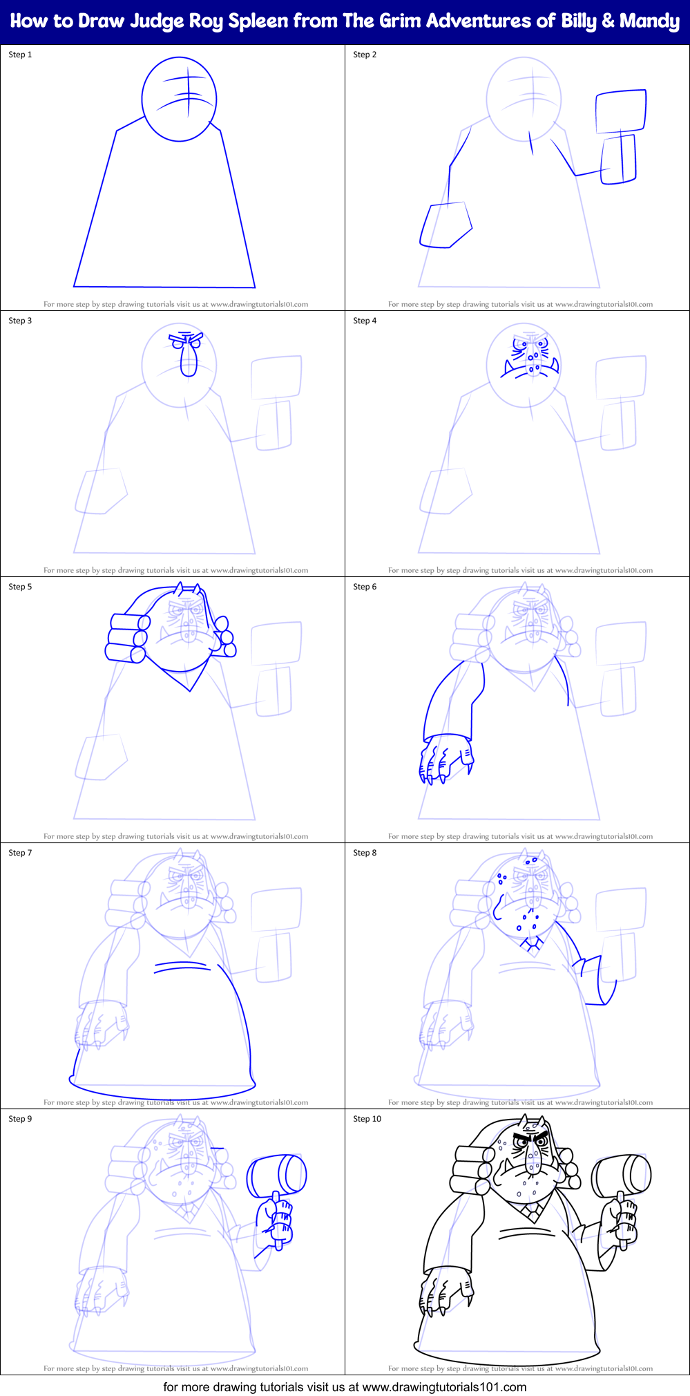 How to Draw Judge Roy Spleen from The Grim Adventures of Billy & Mandy Printable Step by Step