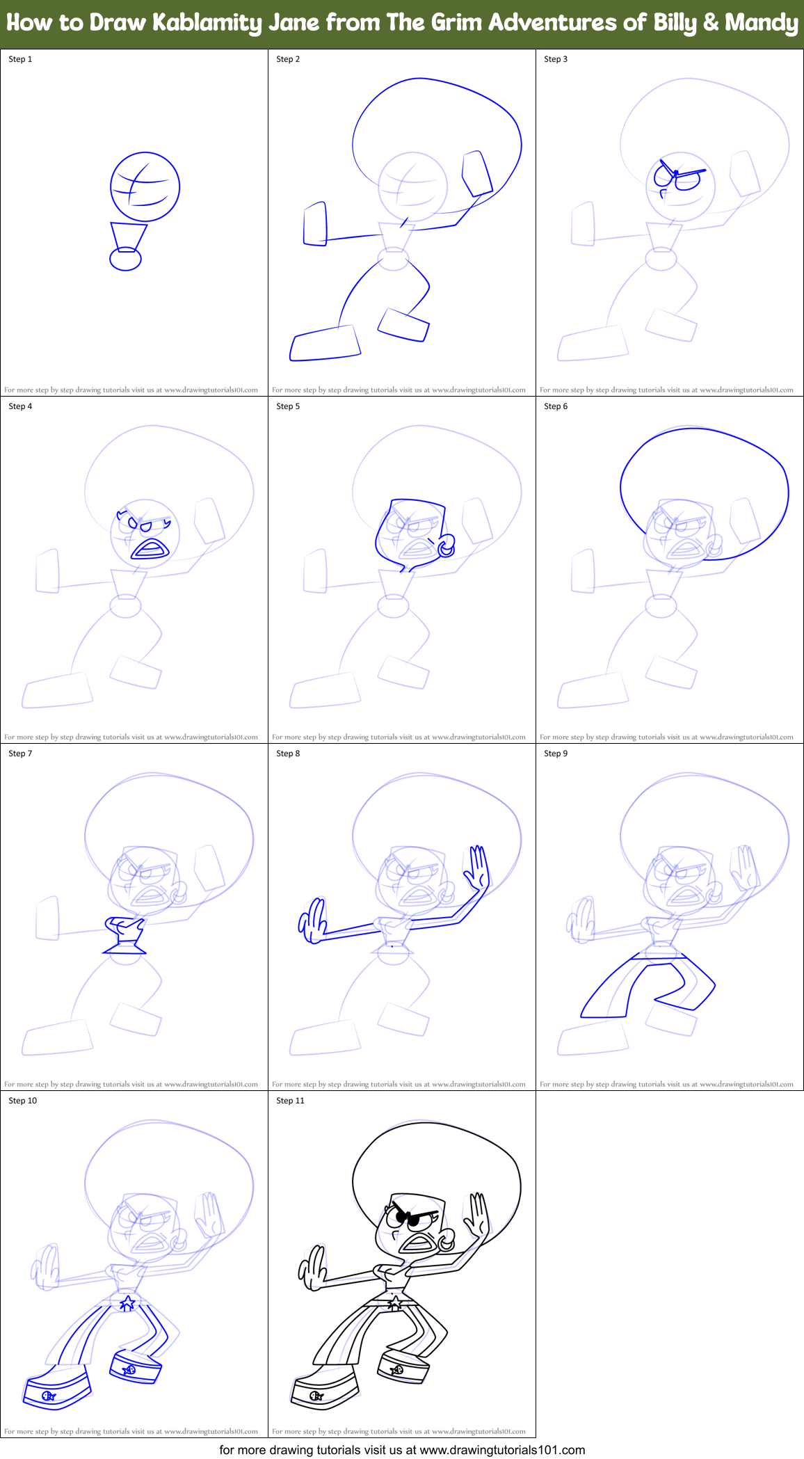 How to Draw Kablamity Jane from The Grim Adventures of Billy & Mandy Printable Step by Step