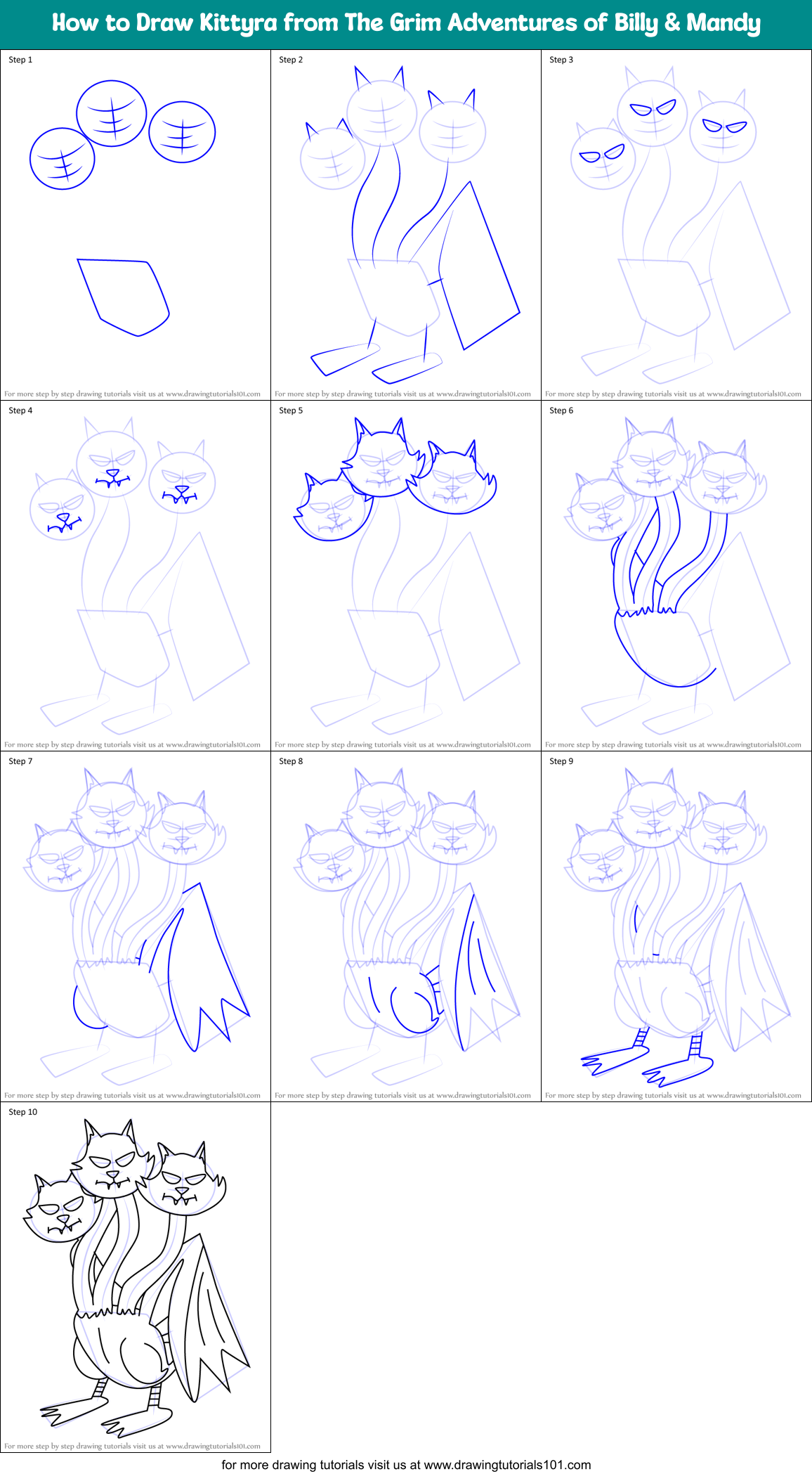 How to Draw Kittyra from The Grim Adventures of Billy & Mandy Printable Step by Step