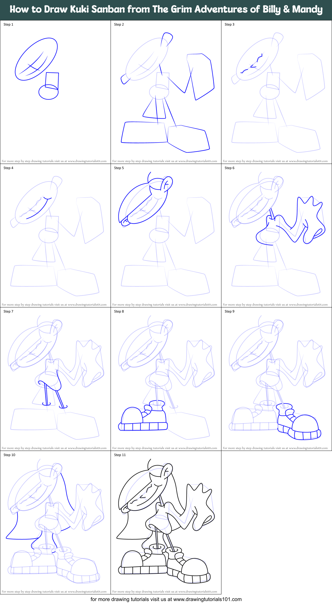 How to Draw Kuki Sanban from The Grim Adventures of Billy & Mandy Printable Step by Step