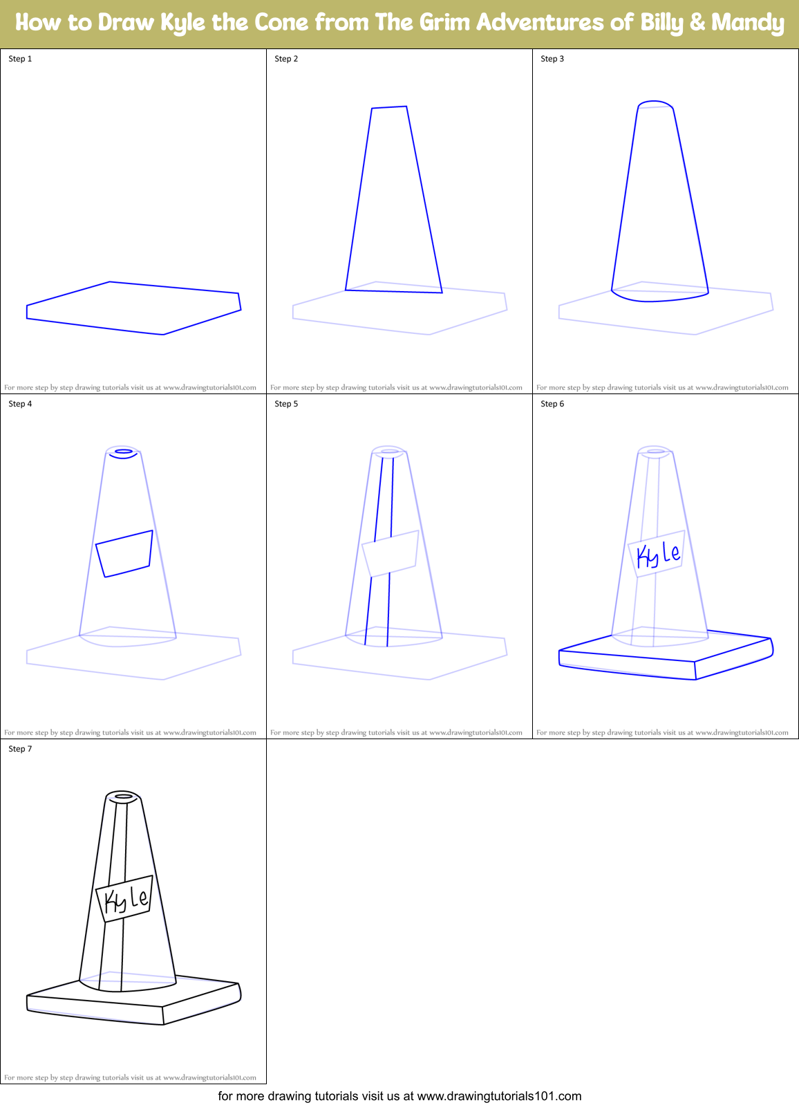 How to Draw Kyle the Cone from The Grim Adventures of Billy & Mandy Printable Step by Step