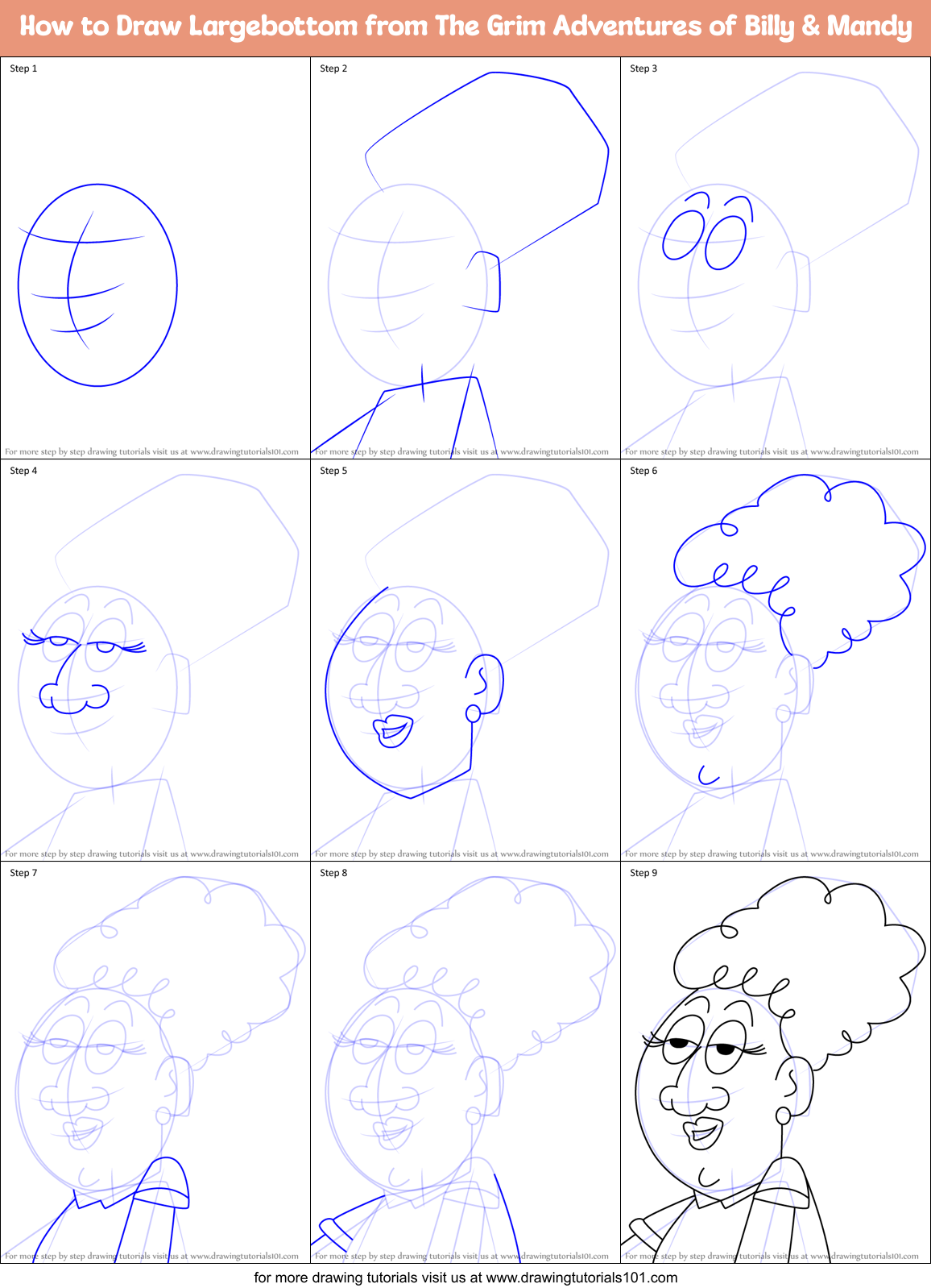 How to Draw Largebottom from The Grim Adventures of Billy & Mandy Printable Step by Step