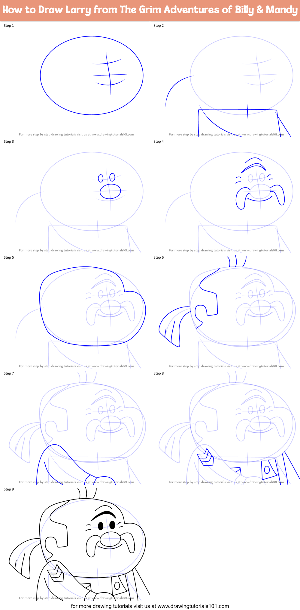 How to Draw Larry from The Grim Adventures of Billy & Mandy Printable Step by Step