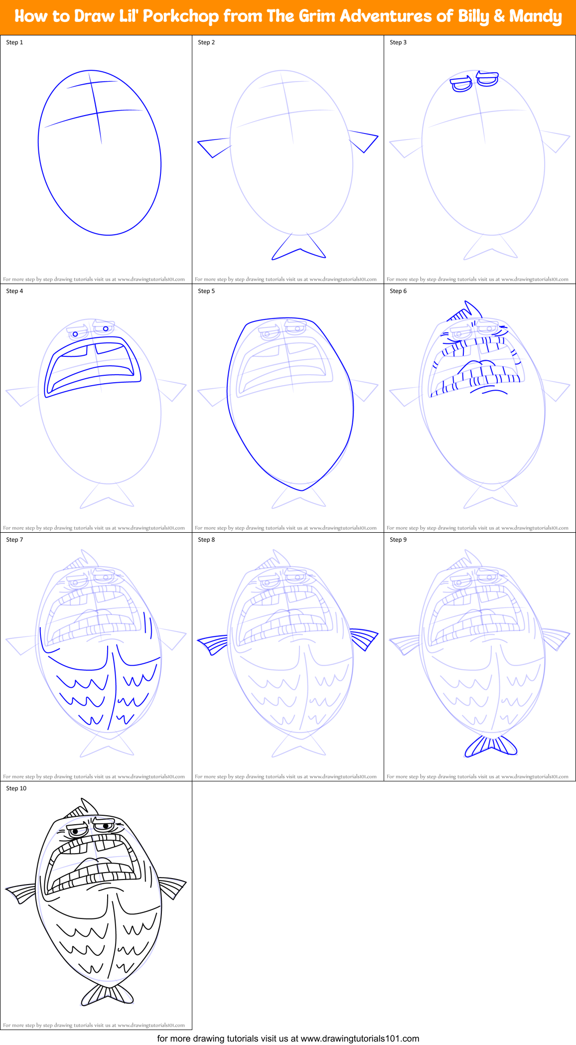 How to Draw Lil' Porkchop from The Grim Adventures of Billy & Mandy Printable Step by Step