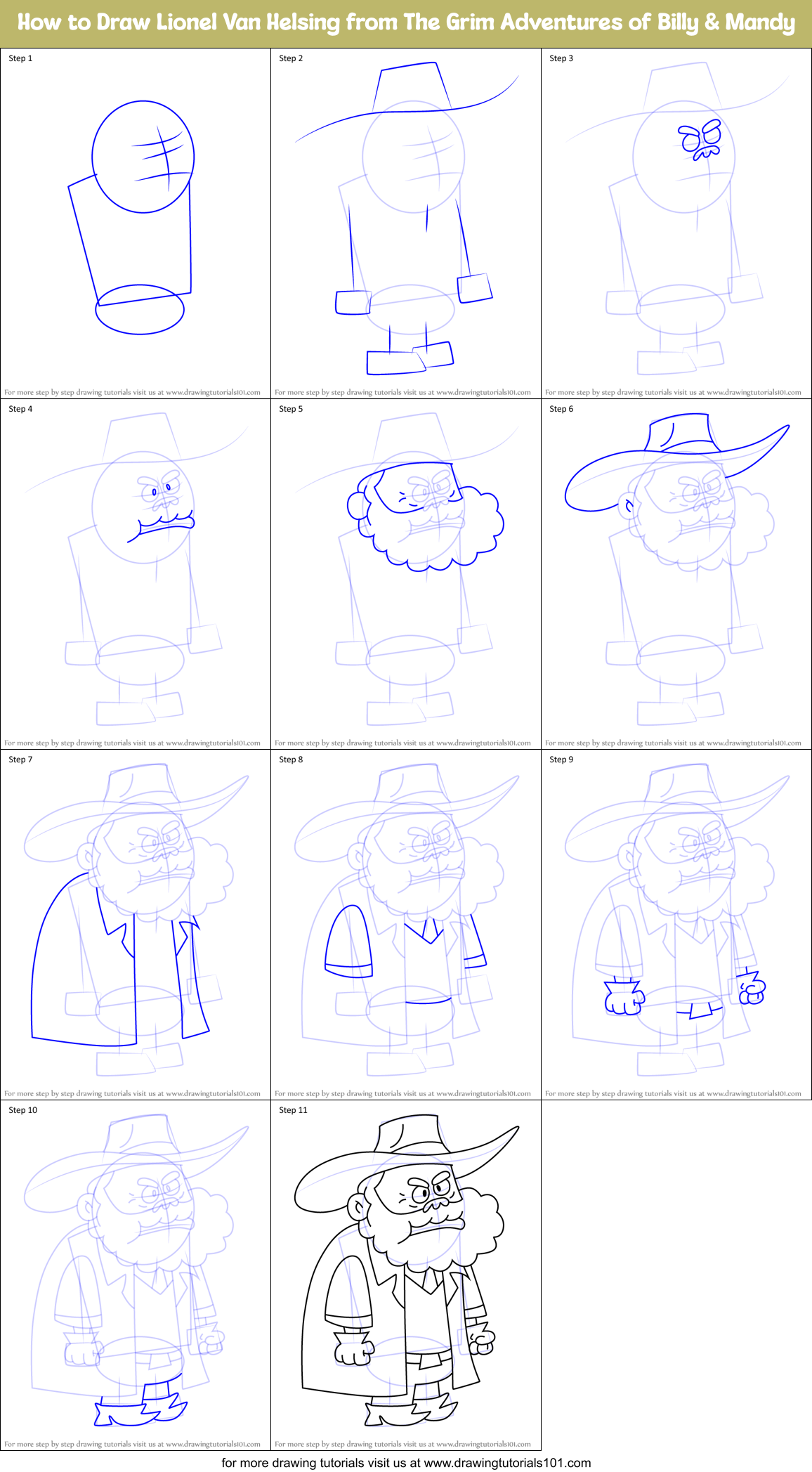 How to Draw Lionel Van Helsing from The Grim Adventures of Billy & Mandy Printable Step by Step