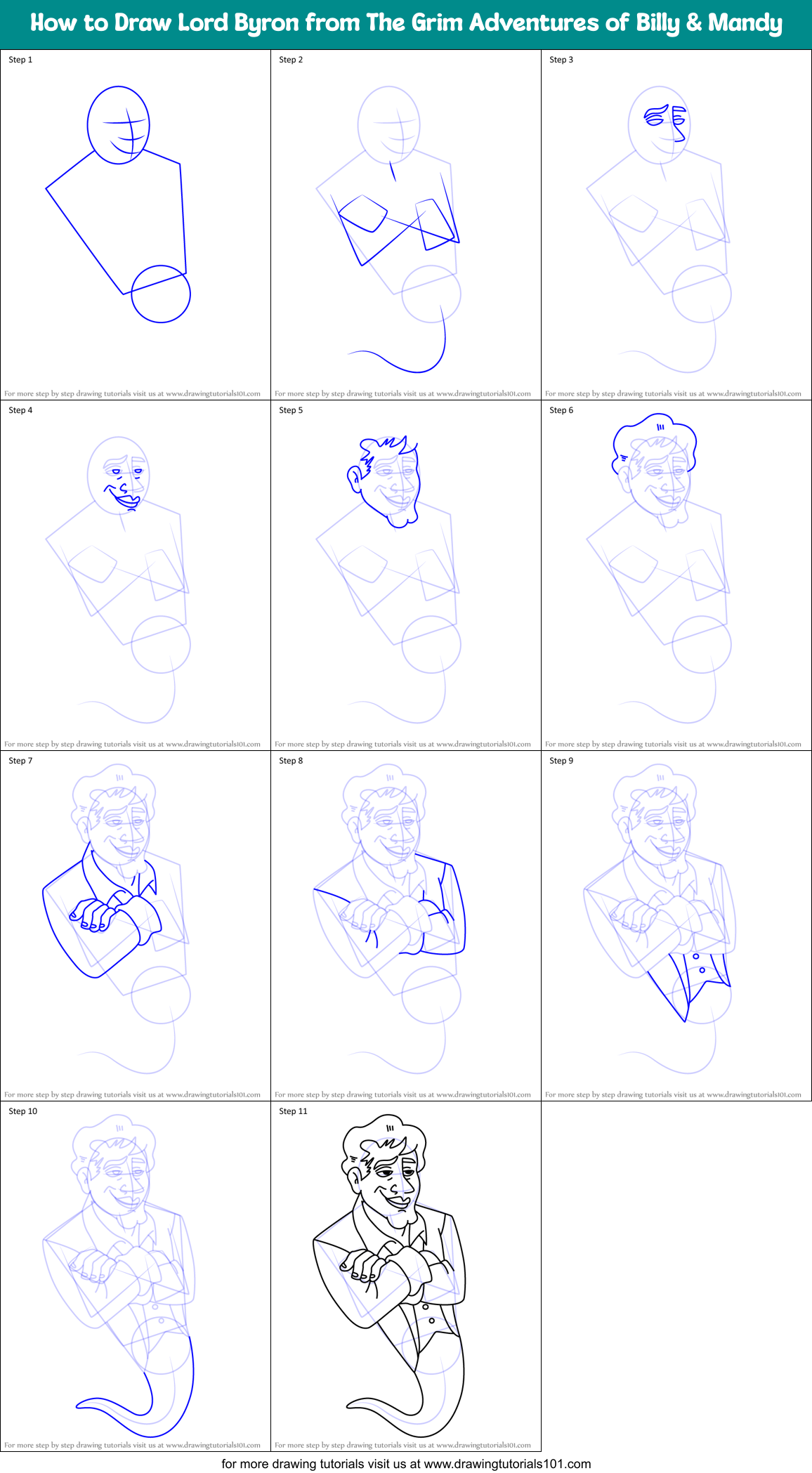 How to Draw Lord Byron from The Grim Adventures of Billy & Mandy Printable Step by Step