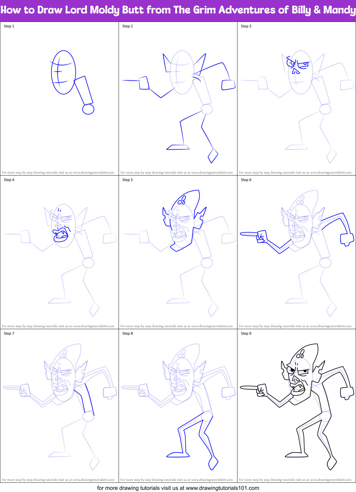 How to Draw Lord Moldy Butt from The Grim Adventures of Billy & Mandy Printable Step by Step