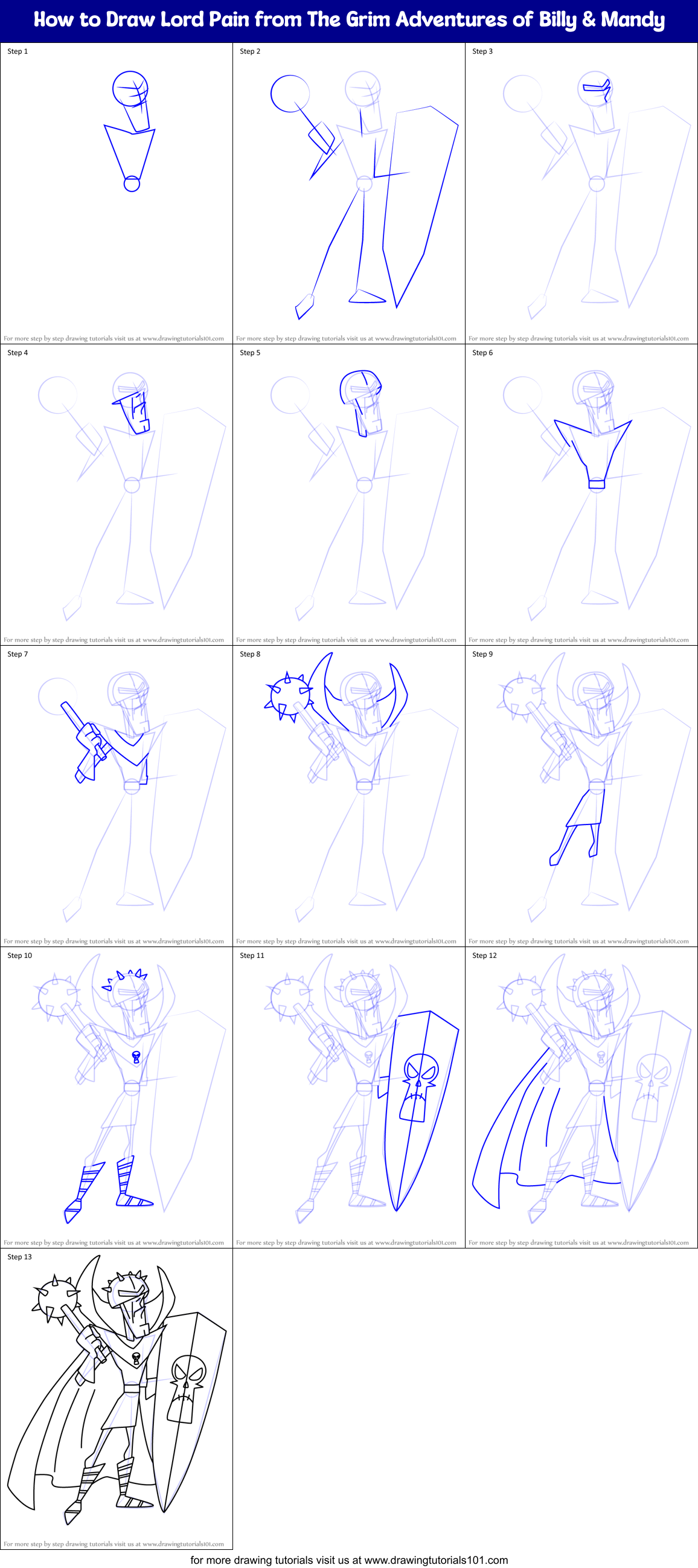 How to Draw Lord Pain from The Grim Adventures of Billy & Mandy Printable Step by Step